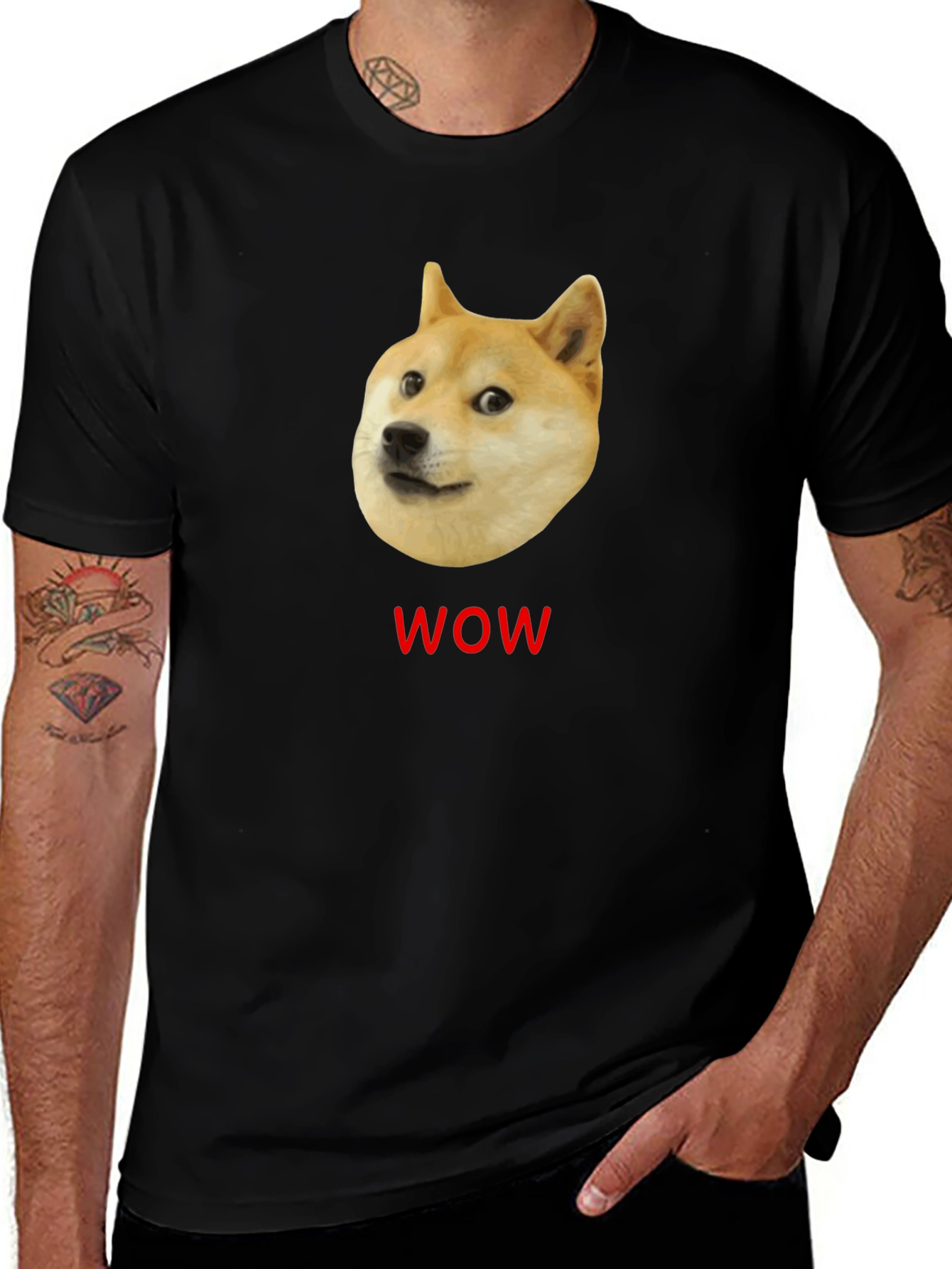 Doge WOW Meme T-Shirt - Black Short Sleeve Crew Neck