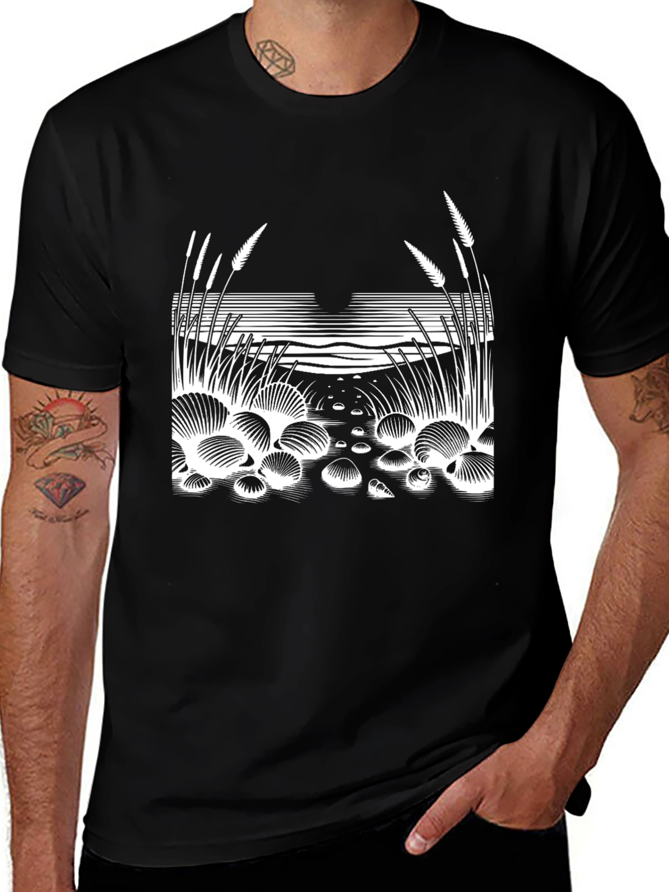Variant 20 of Nature Scene Graphic Tee - Stylish Black T-Shirt