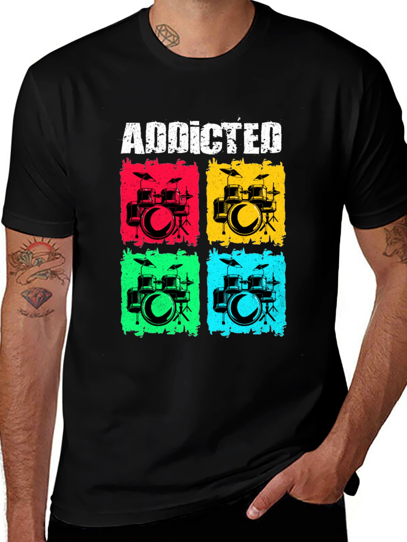 Variant 26 of Addicted Drums Graphic Tee - Black Cotton T-Shirt