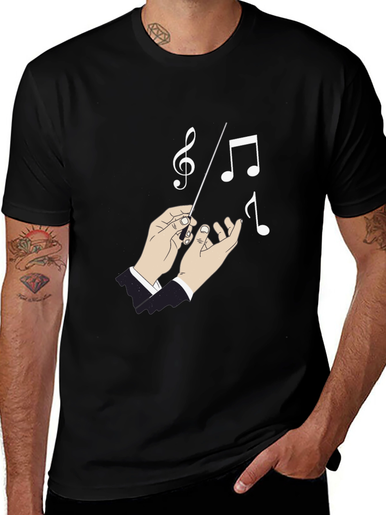 Variant 18 of Conductor Music Notes Graphic Black T-Shirt