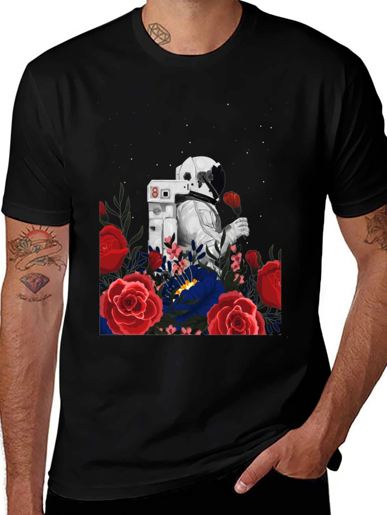 Variant 10 of Astronaut and Roses Graphic Tee - Unisex