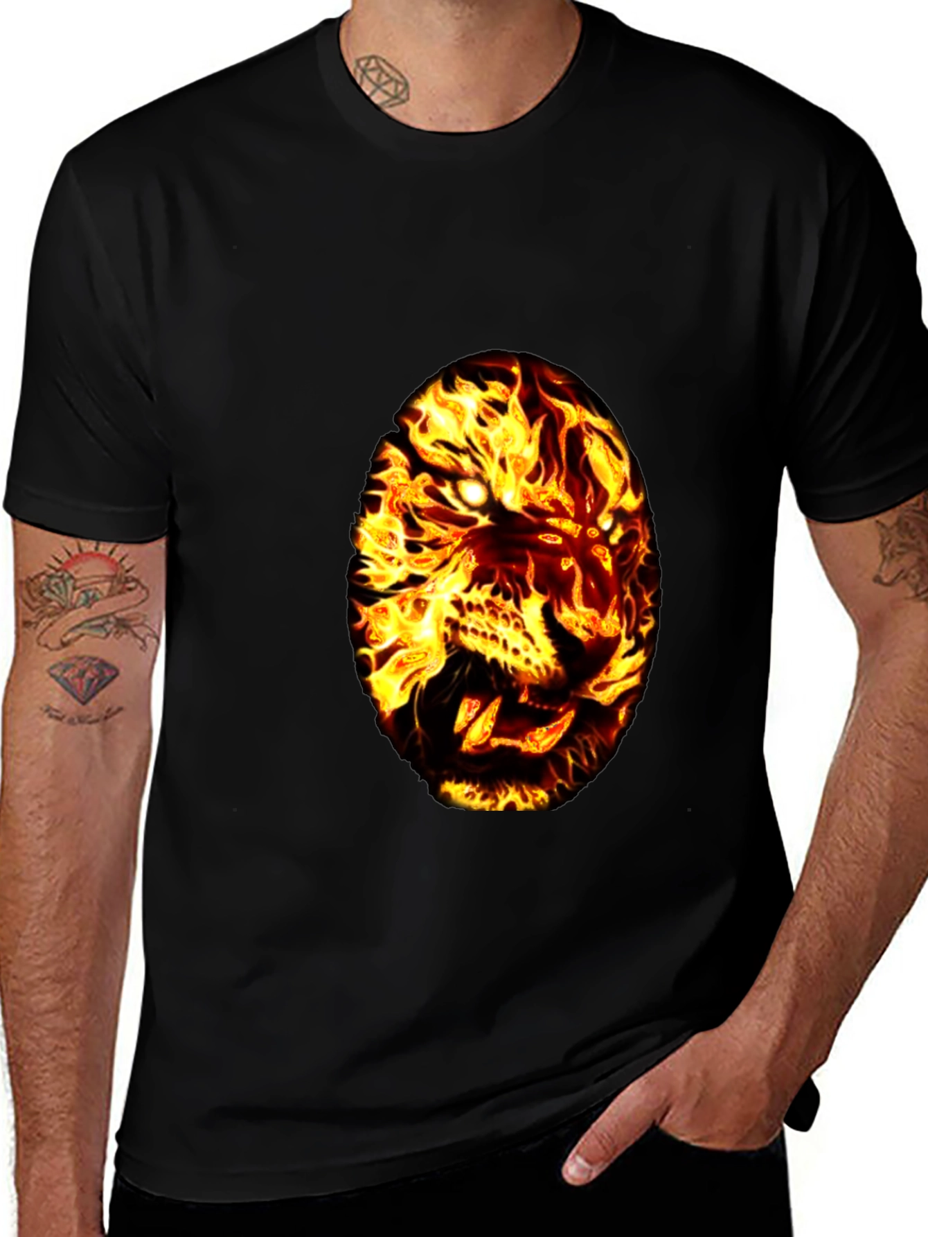 Variant 12 of Fiery Tiger Graphic Tee - Black Cotton T-Shirt