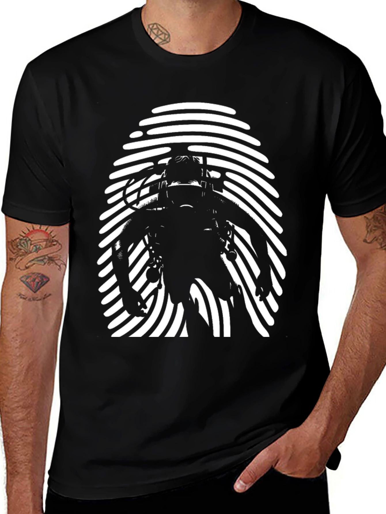 Black Diver Fingerprint Graphic Tee - Black Cotton T-Shirt main image