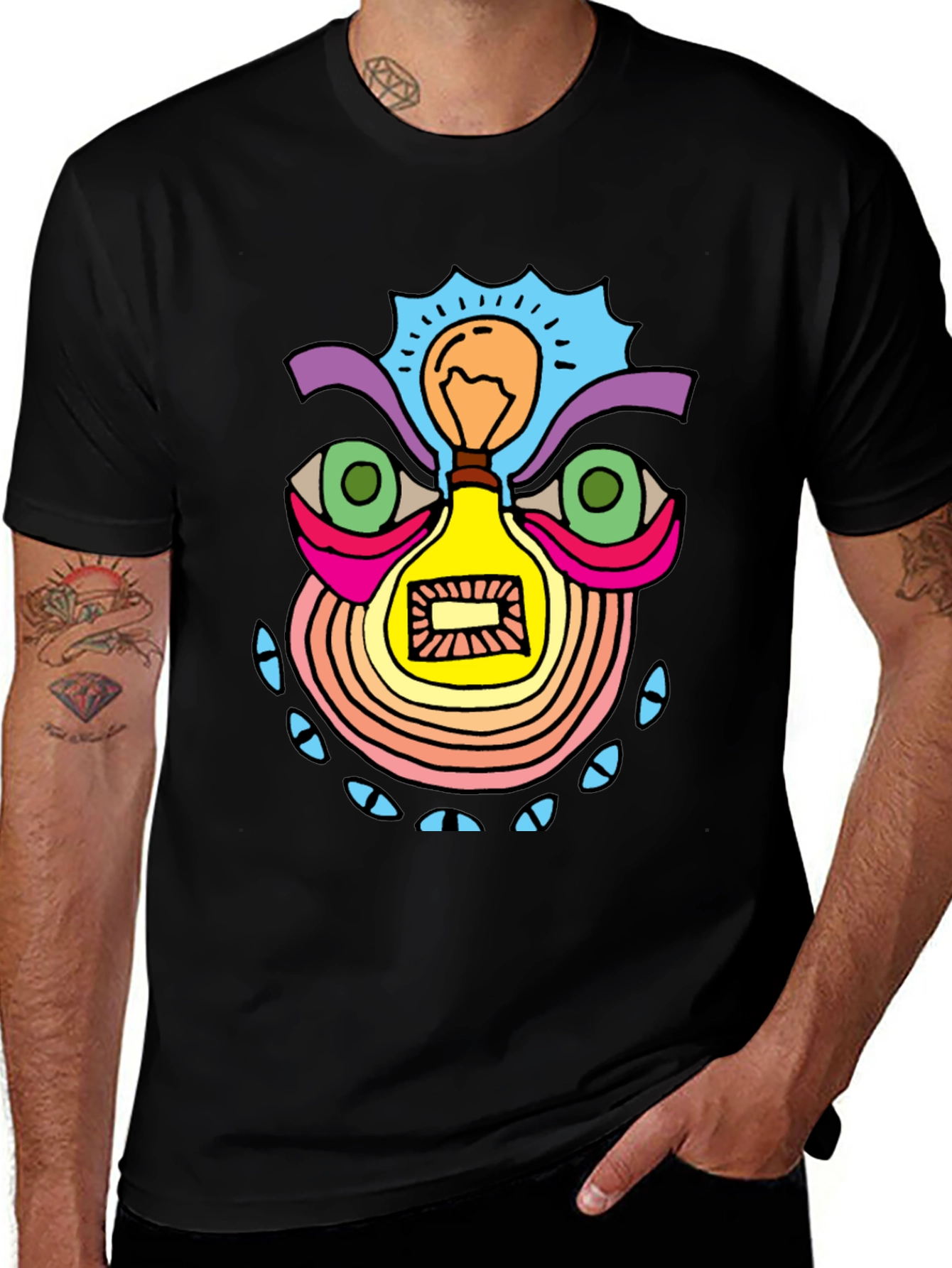 Variant 14 of Abstract Light Bulb Face Graphic Tee - Black