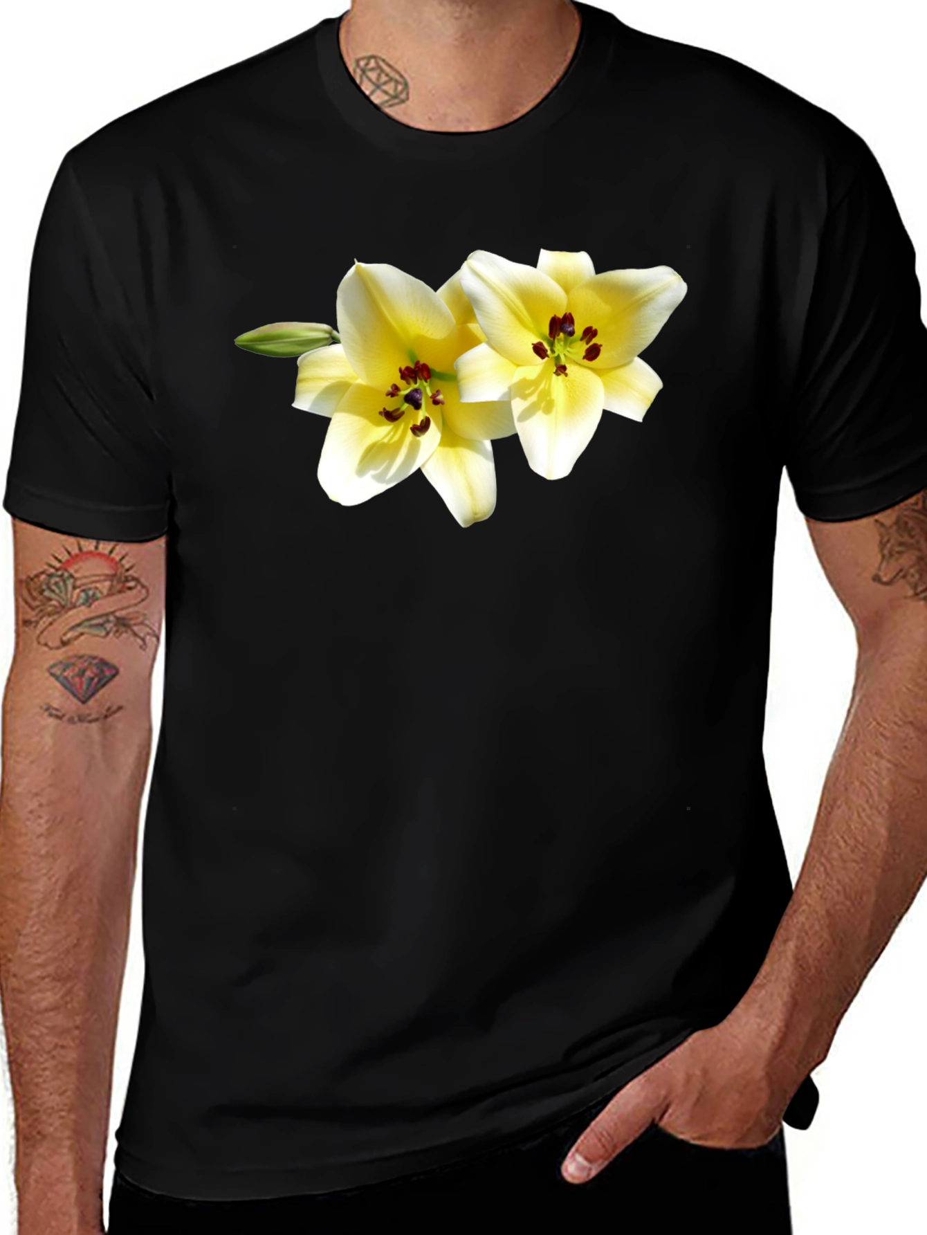Variant 6 of Floral Lily Graphic Tee - Black Cotton Blend