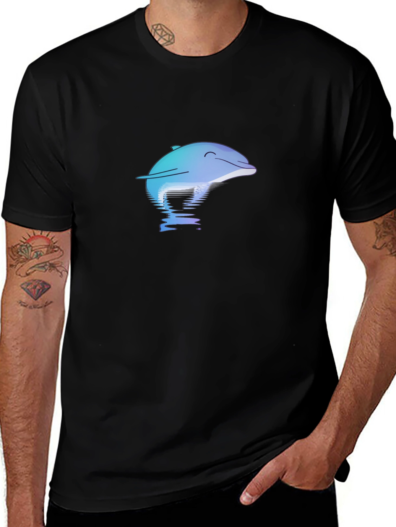 Variant 12 of Cool Dolphin Graphic T-Shirt - Black Casual Tee