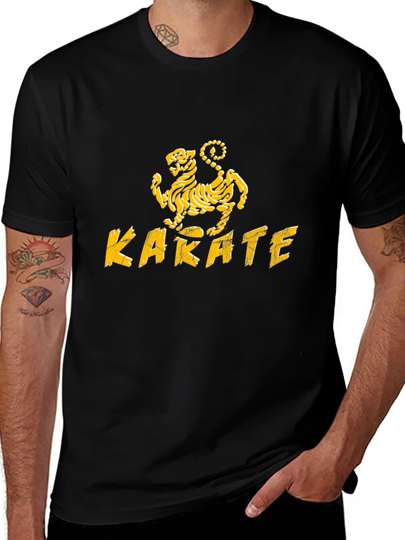 Variant 9 of Karate Kid Inspired Black T-Shirt with Tiger Design