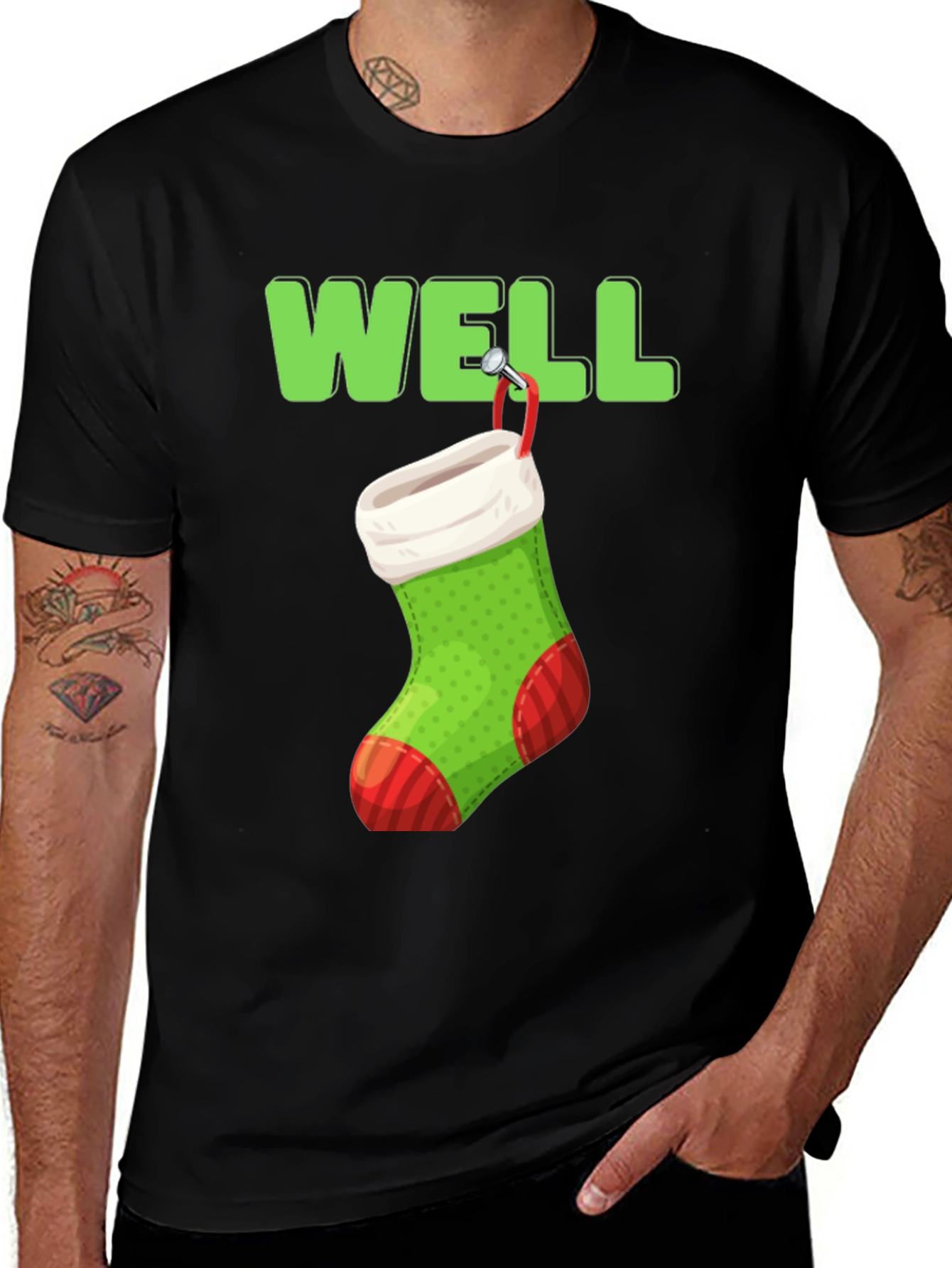 Well Hung Stocking Christmas T-Shirt - Holiday Humor