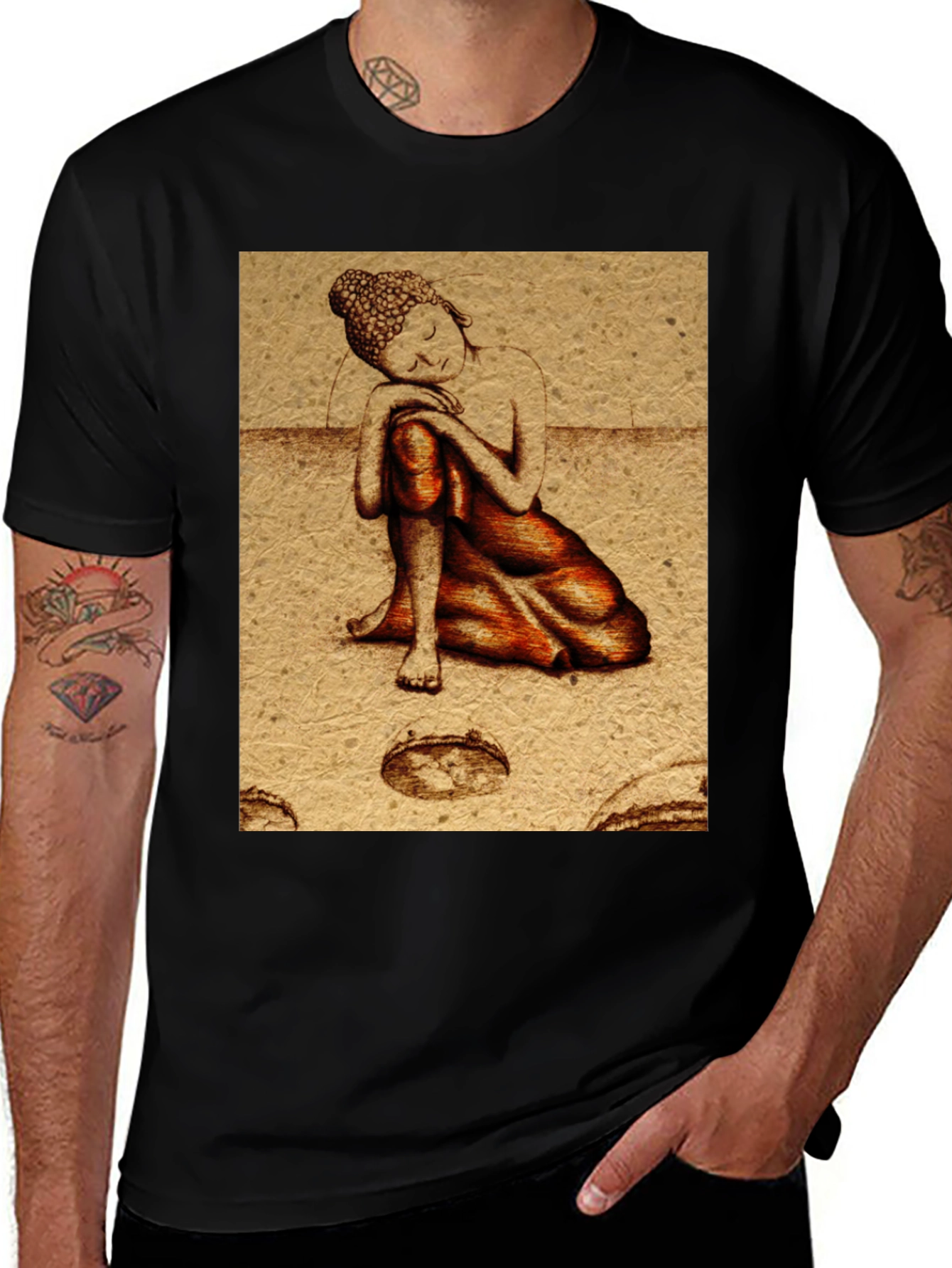 Buddha Graphic Print Black T-Shirt