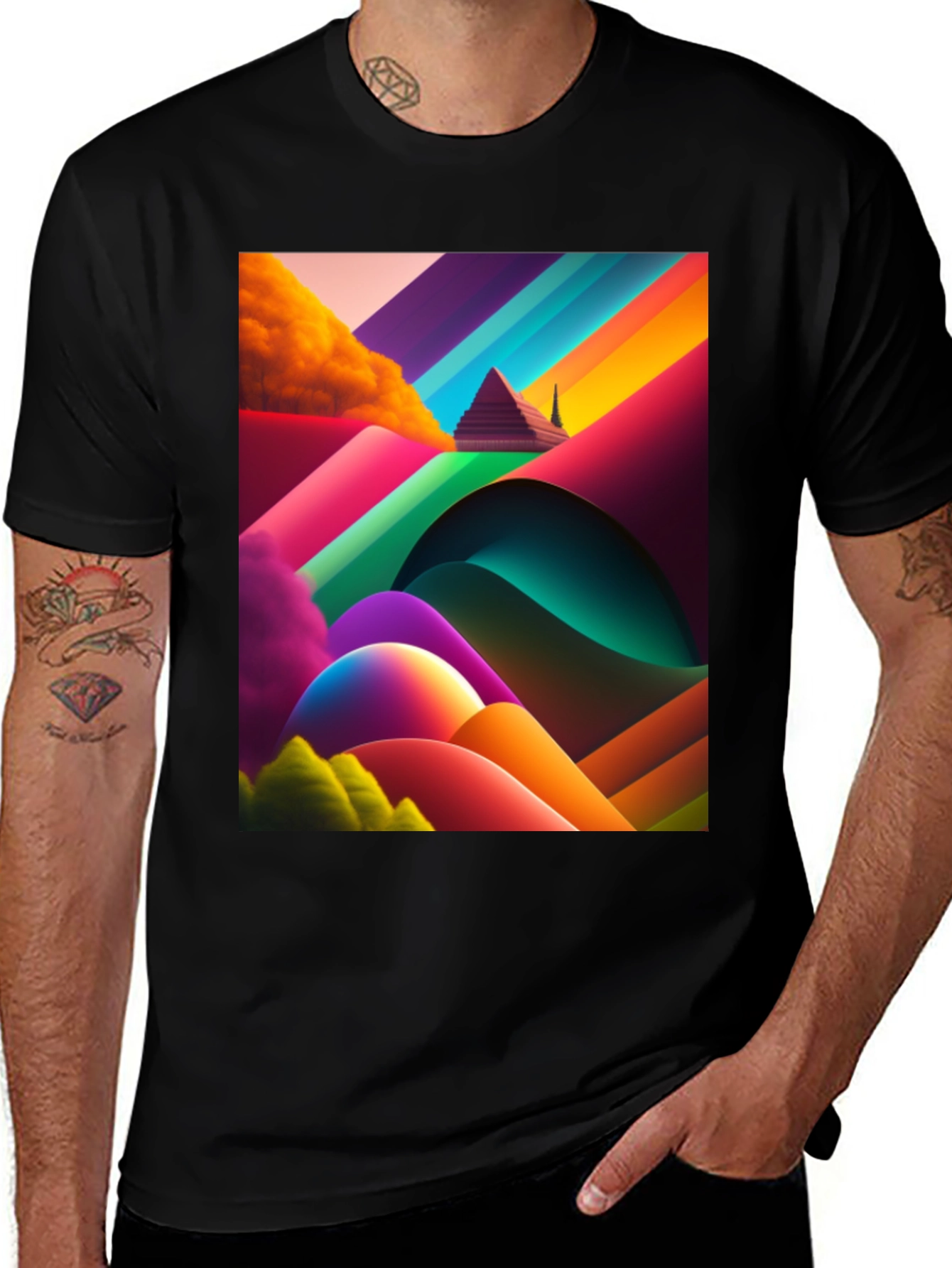 Variant 10 of Abstract Pyramid Rainbow Graphic Tee