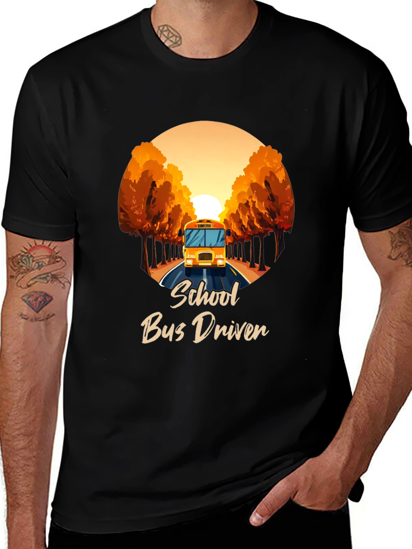 Variant 11 of School Bus Driver Graphic Tee - Black Cotton T-Shirt