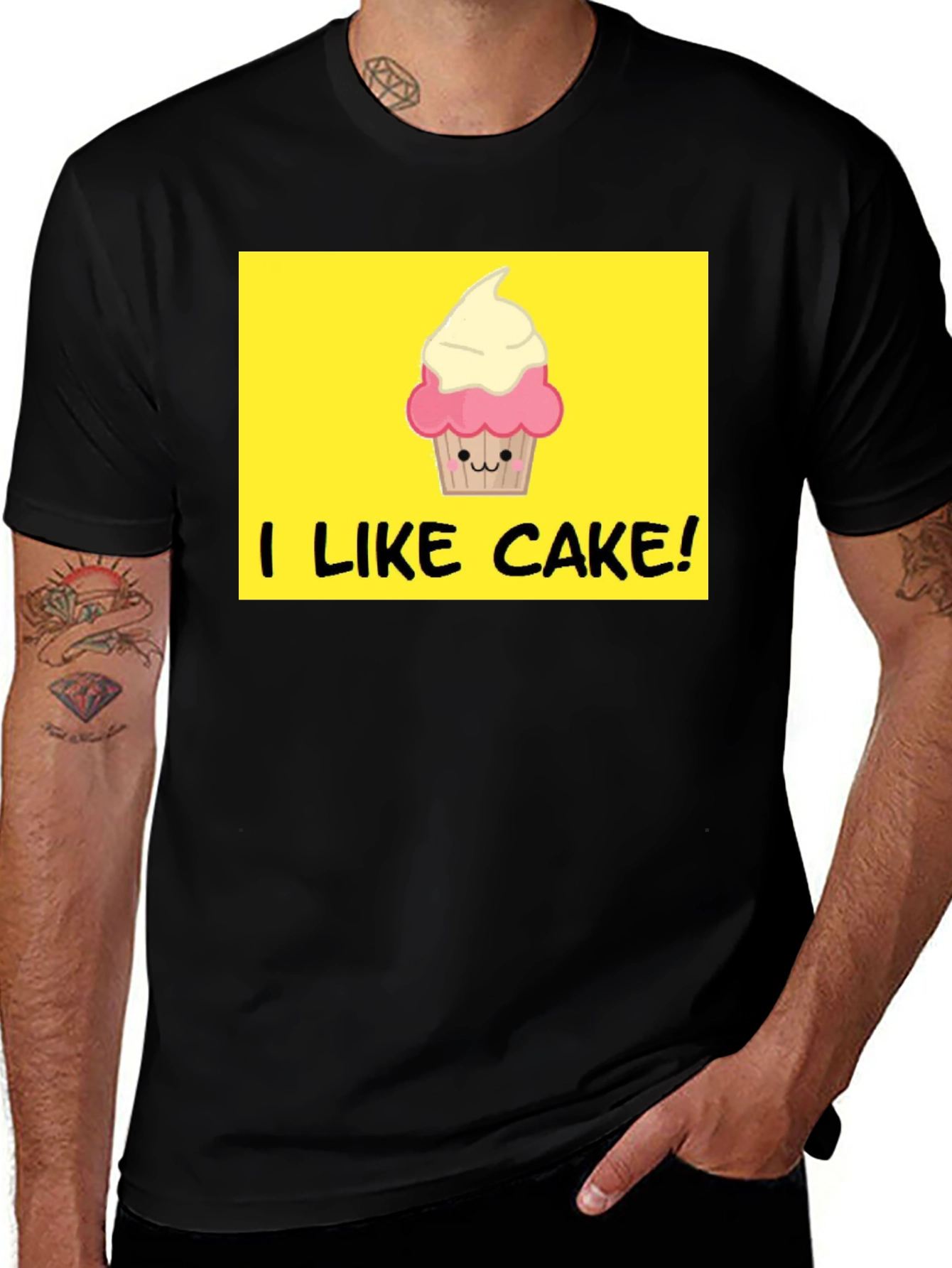 Variant 12 of I Like Cake! Black T-Shirt with Cute Cupcake Graphic
