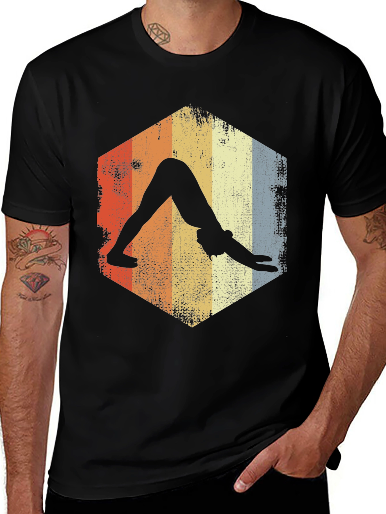 Variant 14 of Yoga Pose Retro T-Shirt - Downward Dog Design