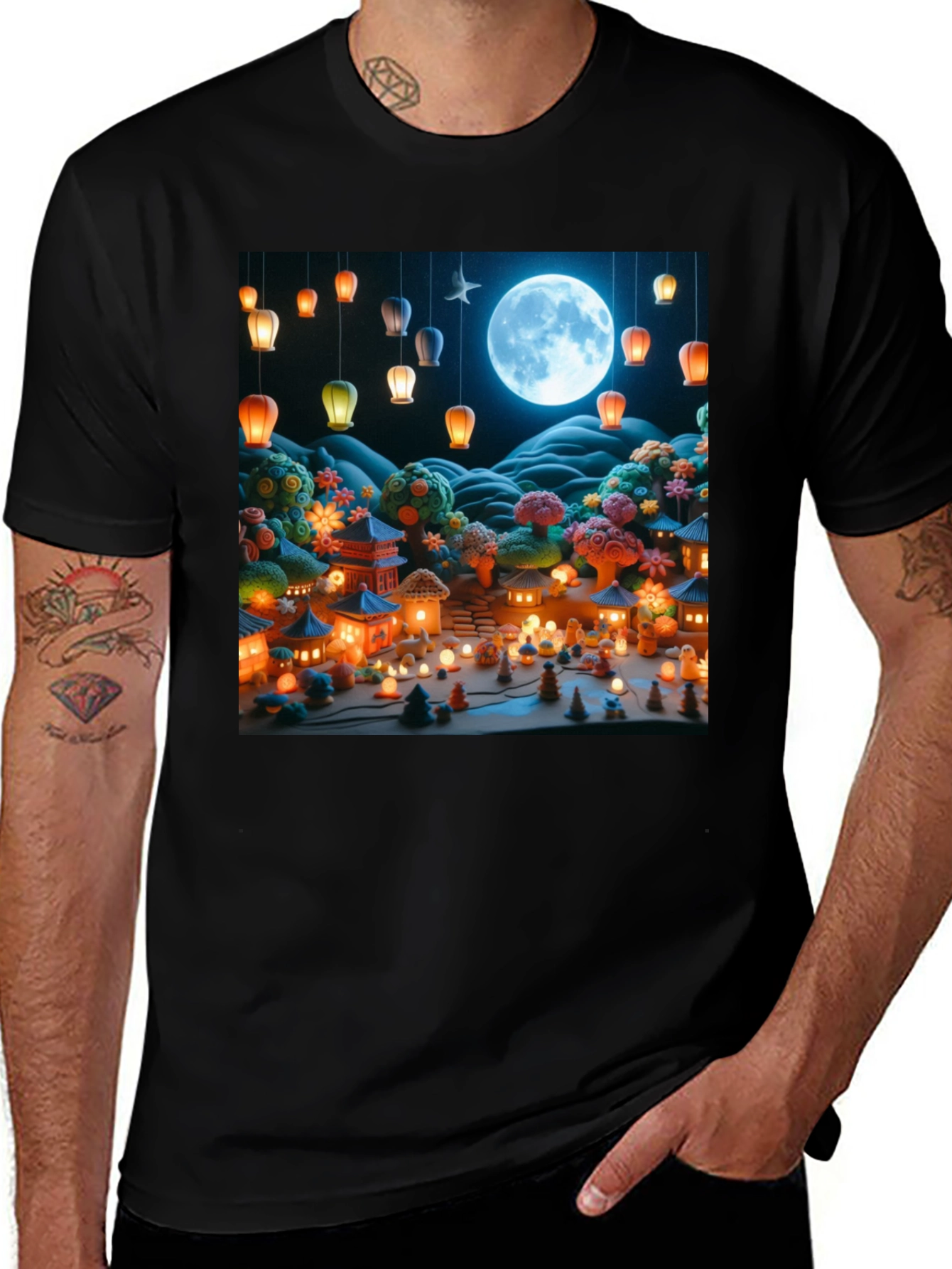 Variant 14 of Moonlit Japanese Village Graphic Tee