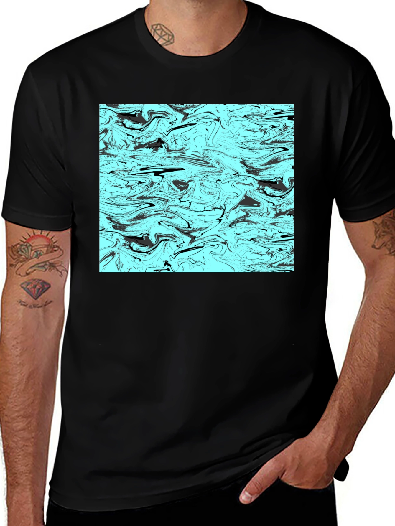 Variant 10 of Abstract Swirl Graphic Tee - Men's Black T-Shirt