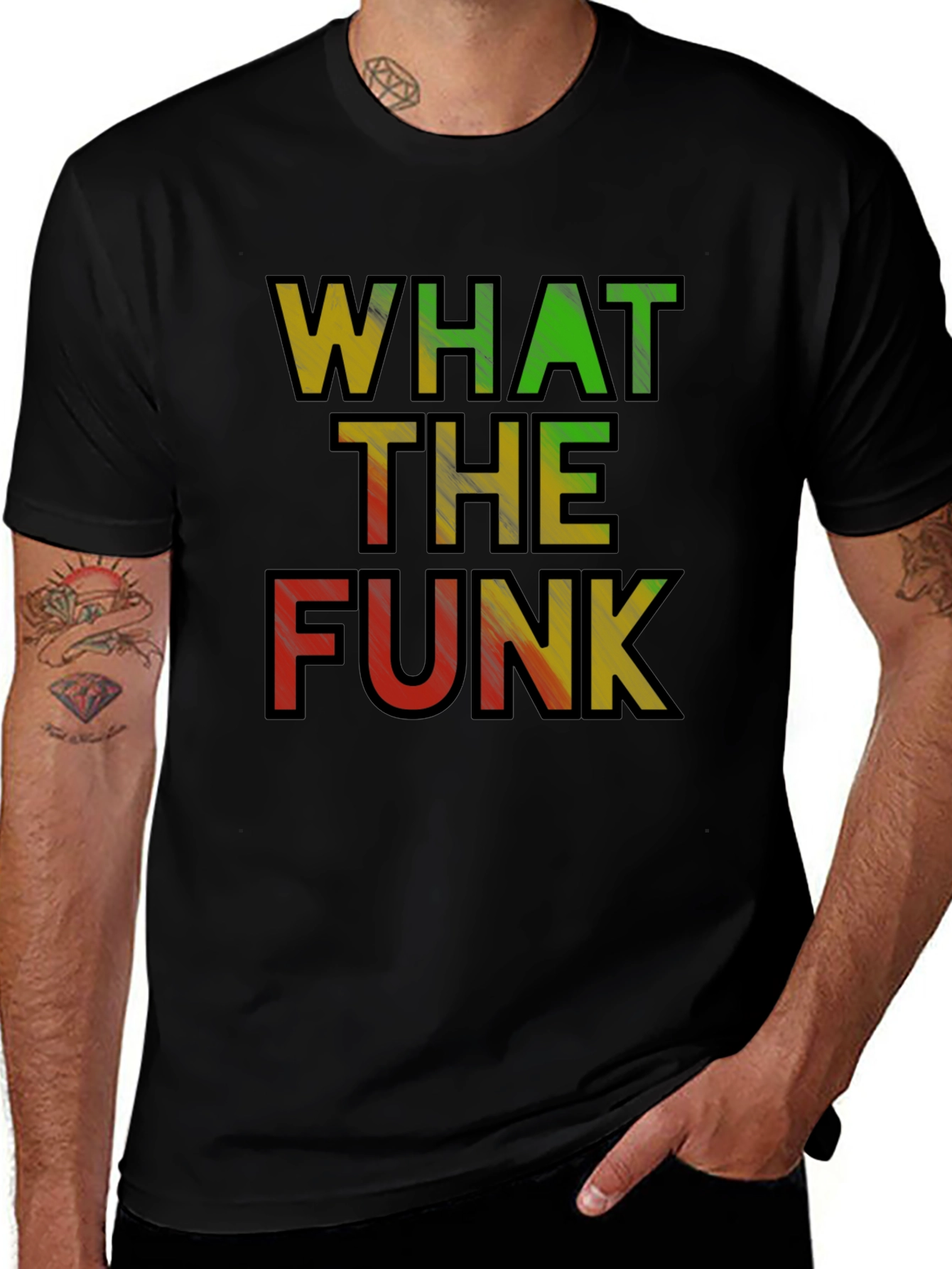 Black What the Funk T-Shirt - Rasta Colors Black Tee main image