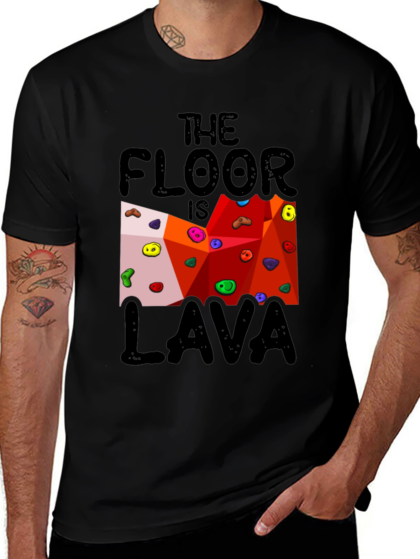 Variant 12 of The Floor is Lava Climbing Wall Black T-Shirt
