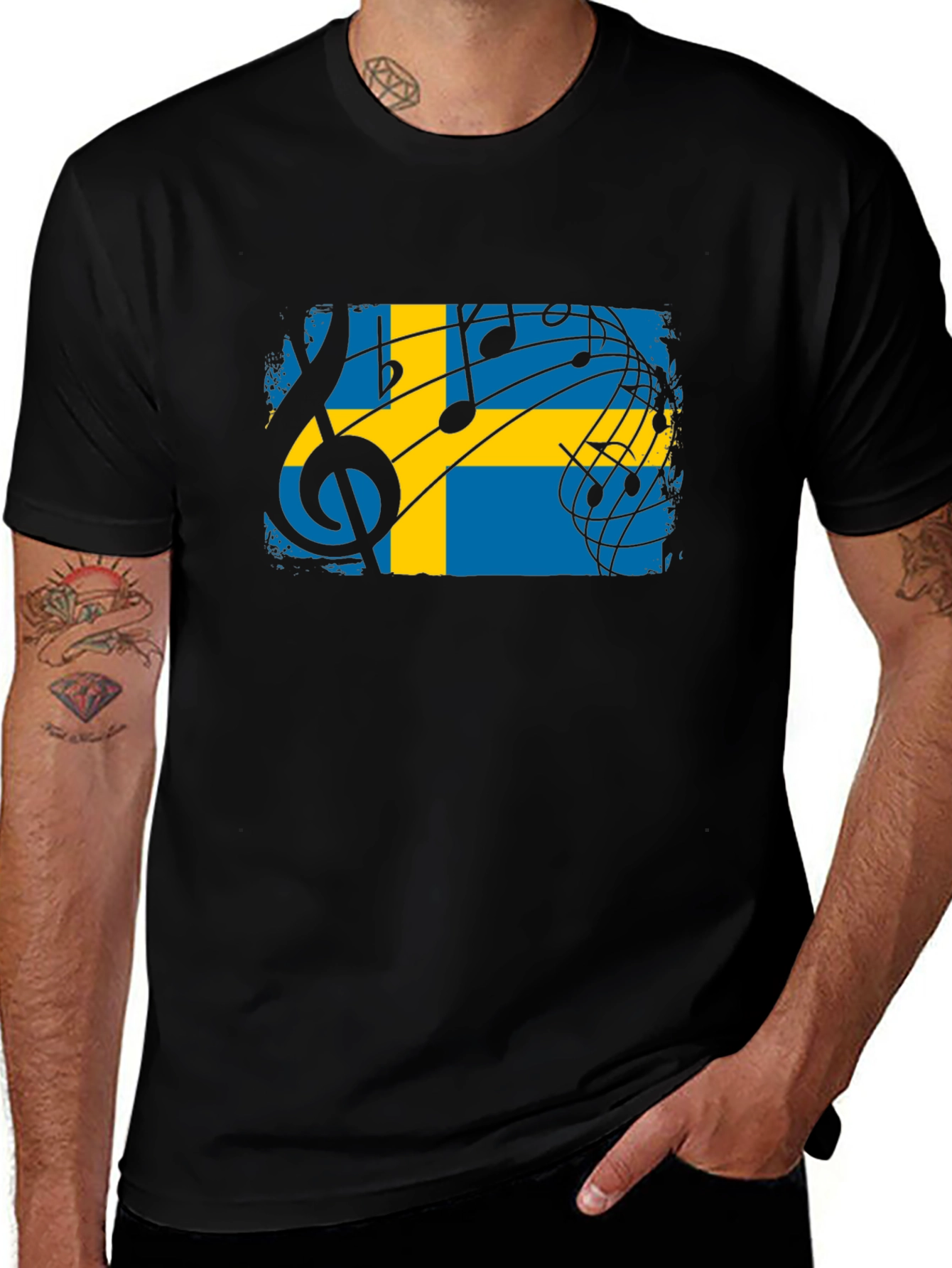 Variant 20 of Sweden Flag Music Notes Graphic T-Shirt