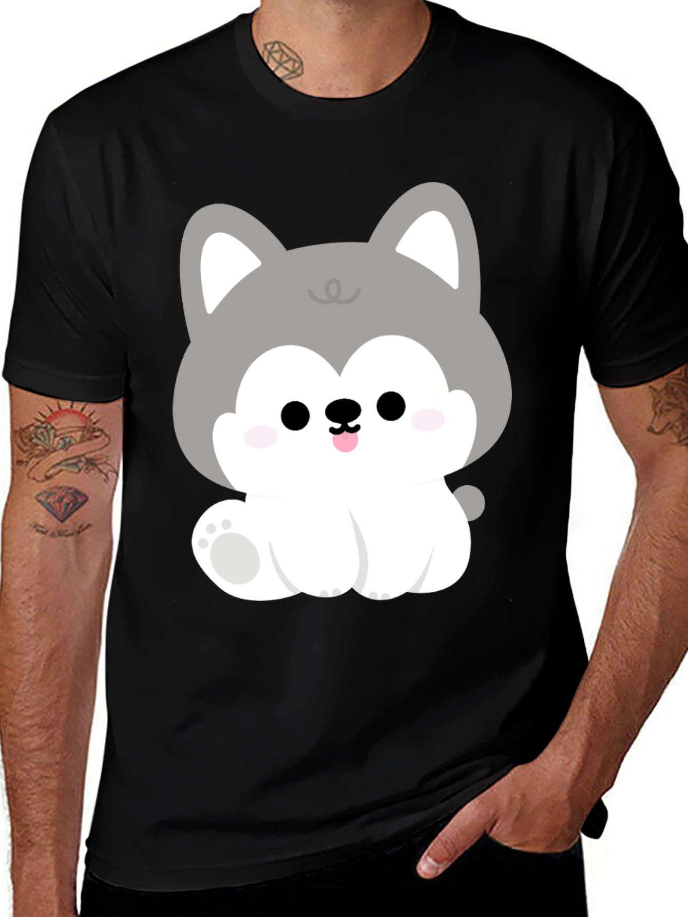 Variant 30 of Cute Cartoon Puppy Graphic Black T-Shirt