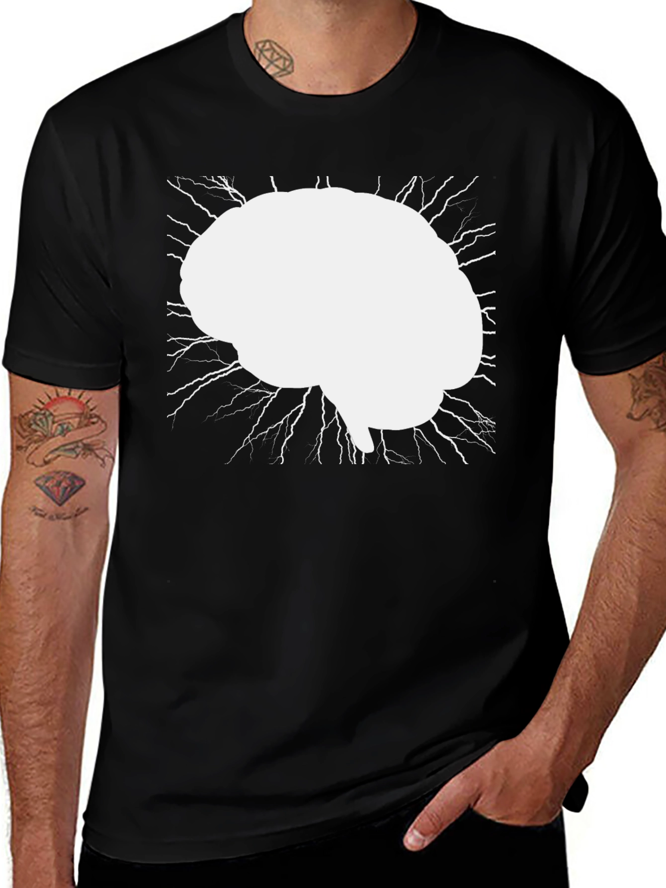Variant 4 of Brain Power T-Shirt - Black Cotton Graphic Tee