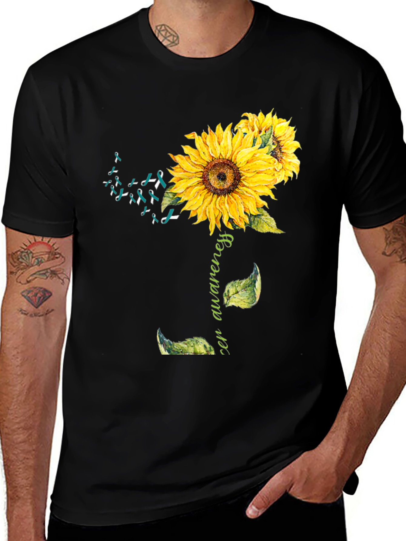 Variant 28 of Sunflower Teal Ribbon Cancer Awareness T-Shirt