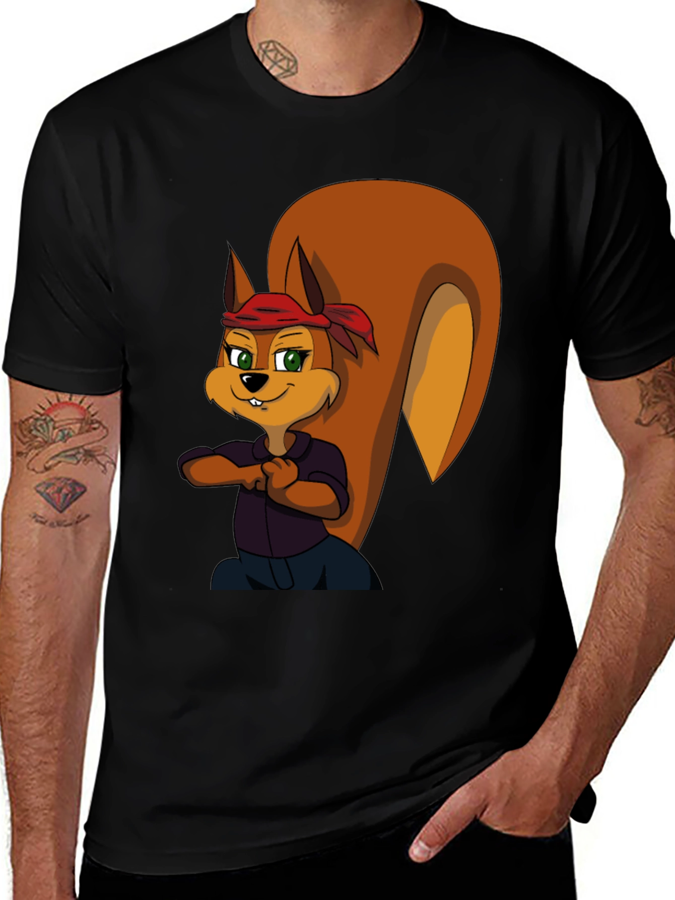 Variant 27 of Squirrel Cartoon T-Shirt - Black