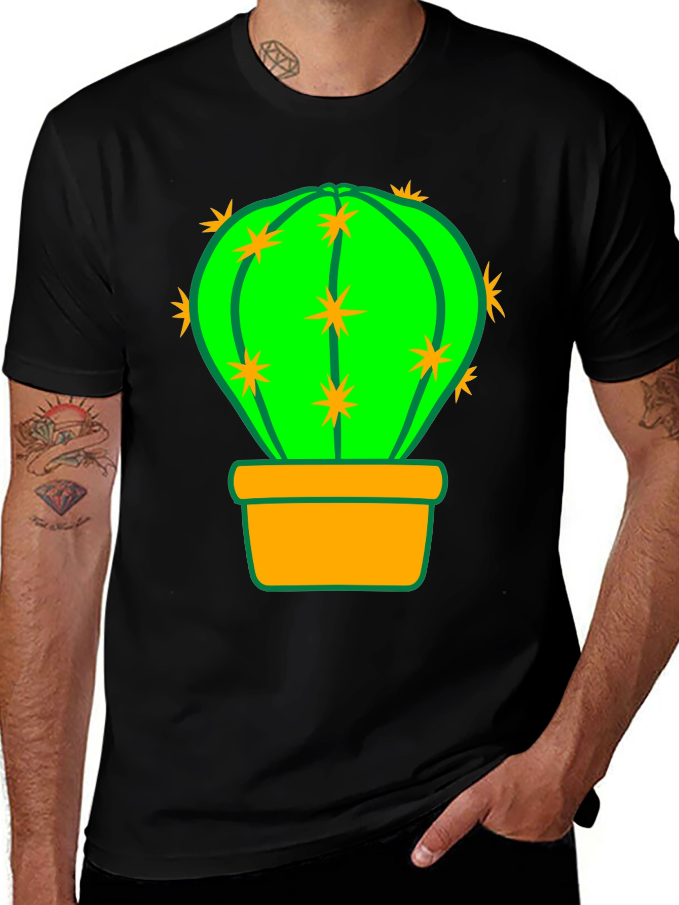 Variant 17 of Cactus Graphic Tee - Trendy Black T-Shirt