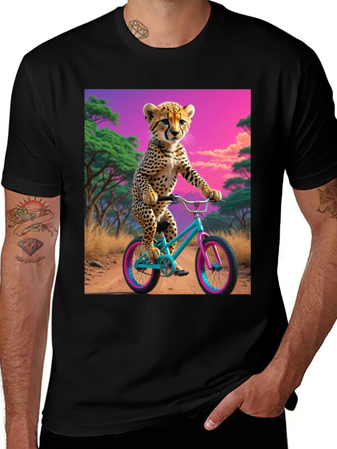 Variant 12 of Cheetah on Bike Graphic Tee - Unique Animal Design T-Shirt