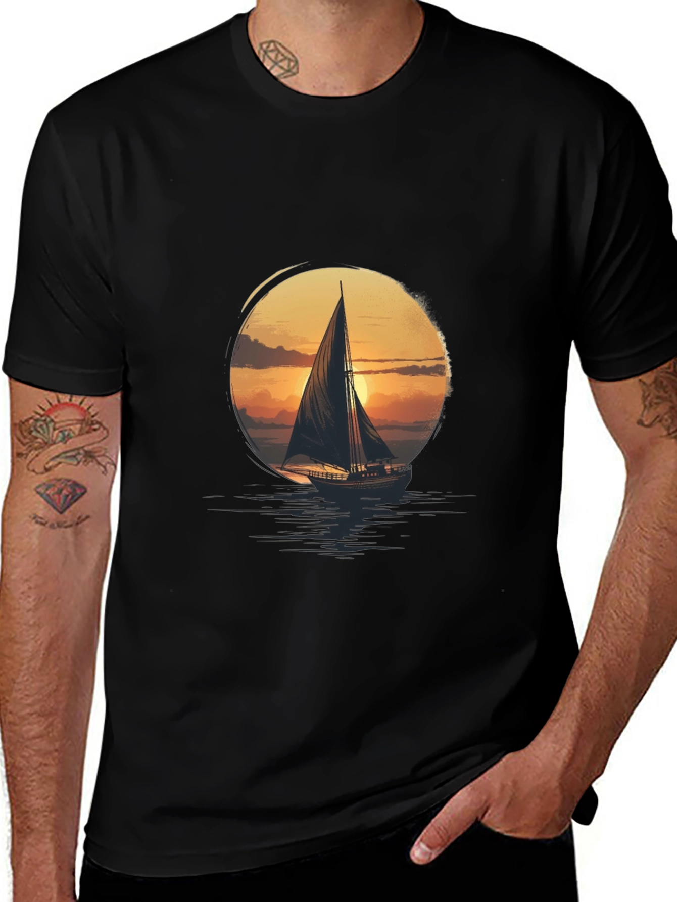 Variant 22 of Sunset Sailboat Graphic Tee - Stylish Comfort