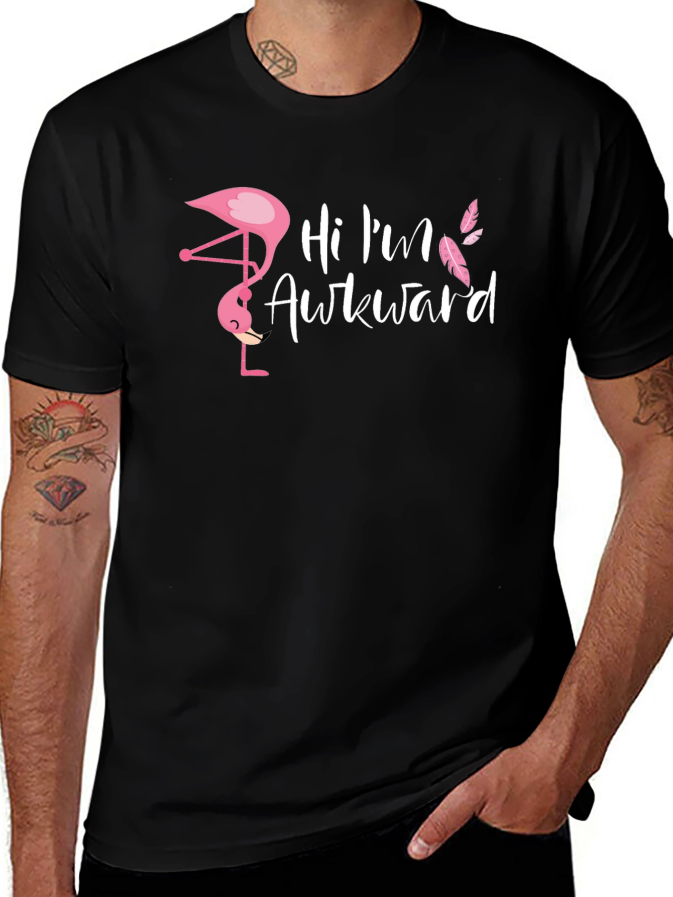Black Awkward Flamingo Graphic T-Shirt - Men's Black Tee main image