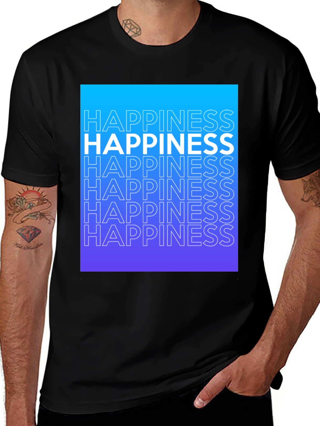 Variant 19 of Happiness Graphic Tee - Gradient Blue Positive Vibes