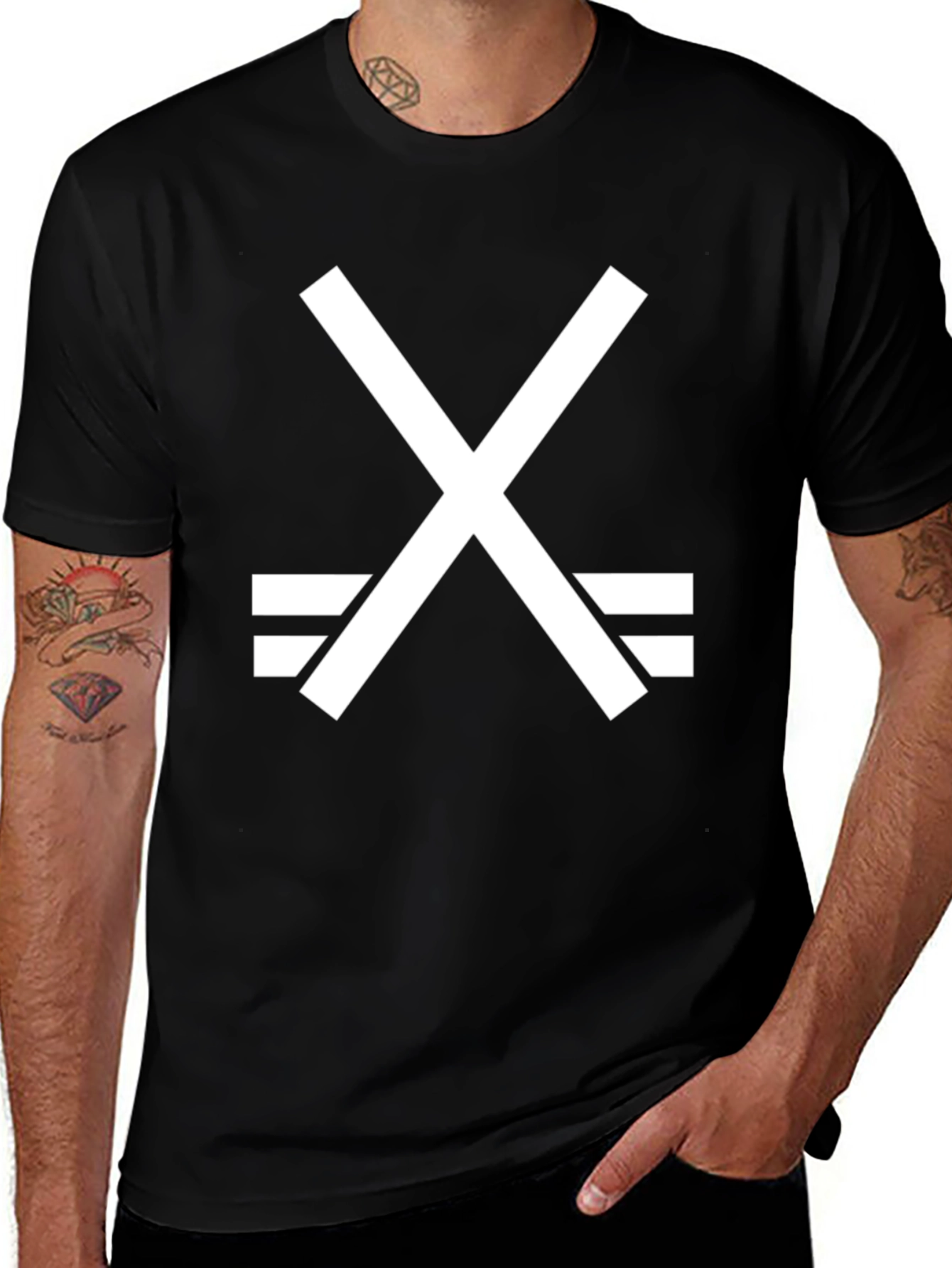 Variant 3 of Graphic Tee: Crossed Sticks Symbol - Black