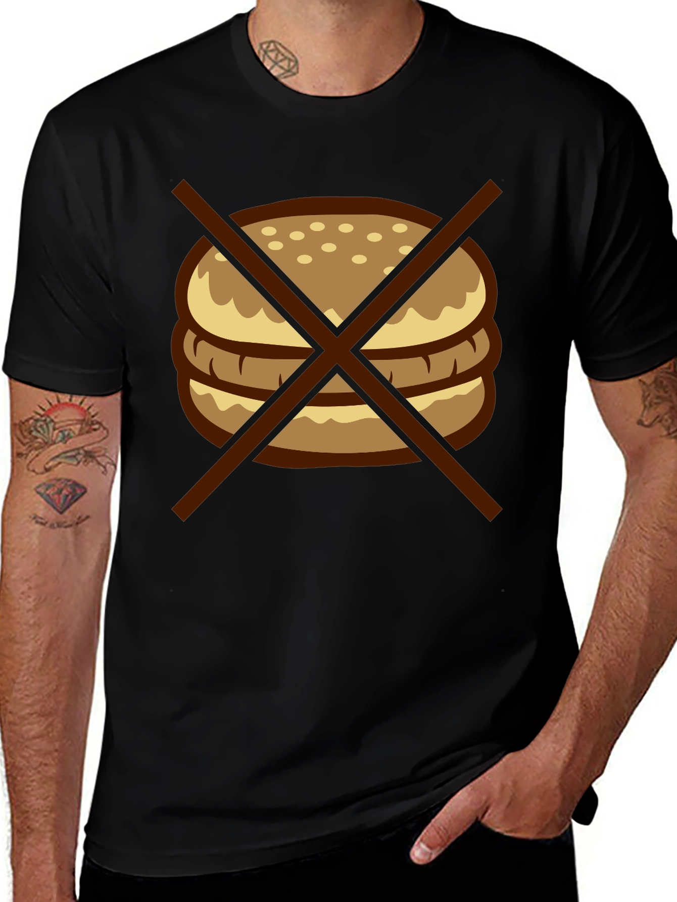 Variant 8 of No Burger T-Shirt - Black Cotton Tee with Novelty Graphic