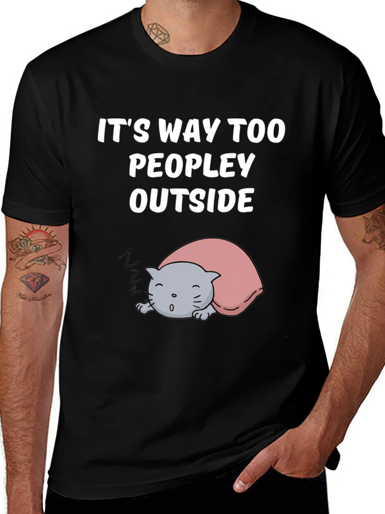 Variant 2 of It's Way Too Peopley Outside T-Shirt - Cozy Cat Design