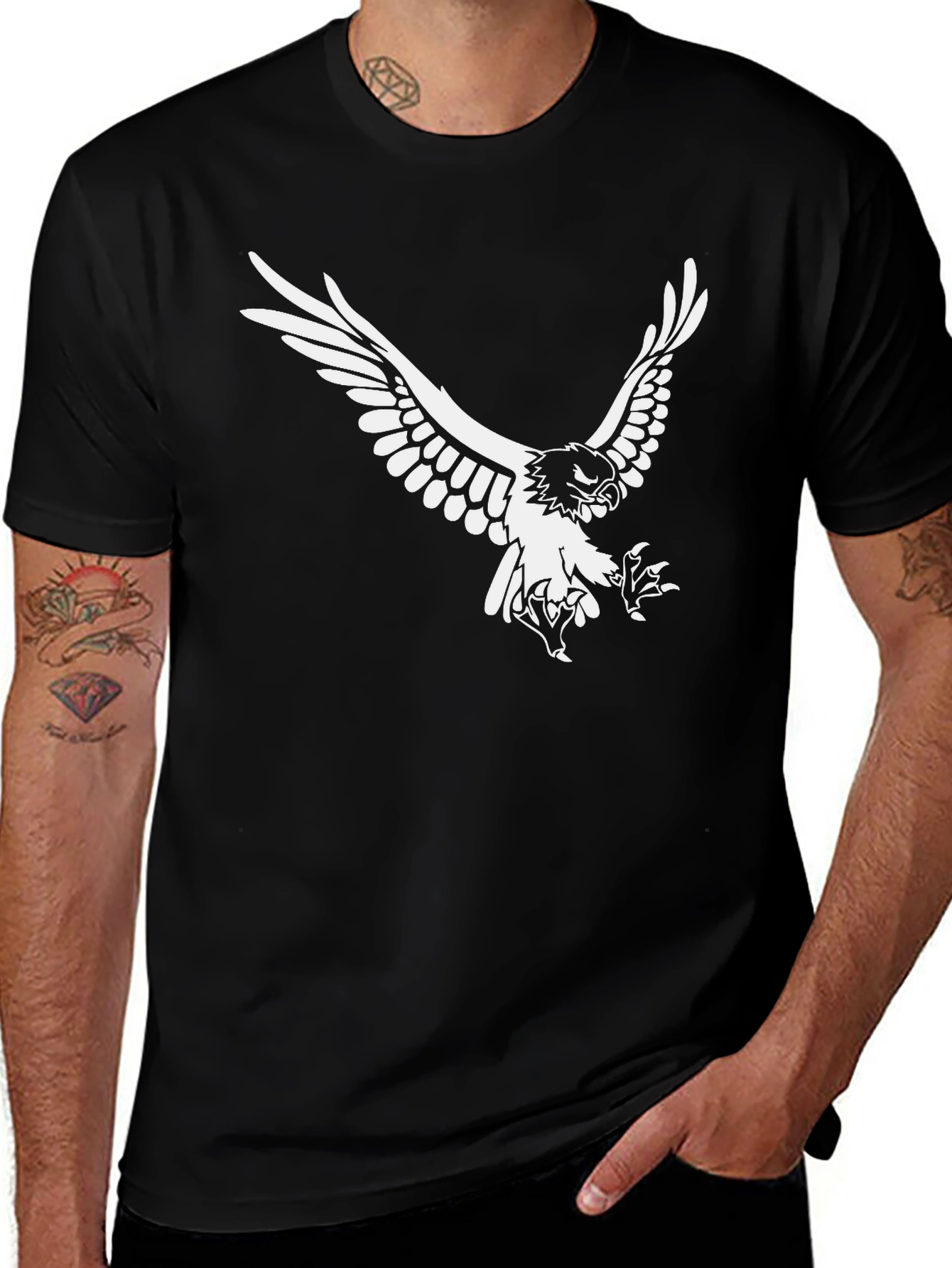Variant 6 of Eagle Graphic Tee - Black Cotton Blend Shirt