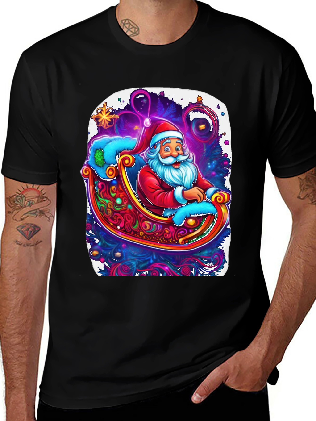 Santa Sleigh Graphic Tee - Holiday Cheer Shirt