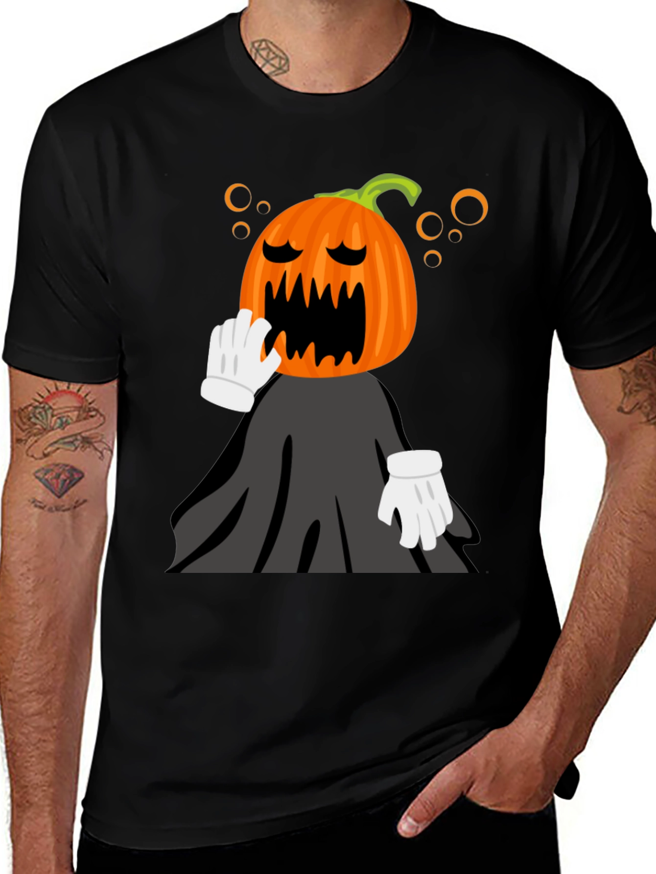 Variant 20 of Pumpkin Head Character Black T-Shirt