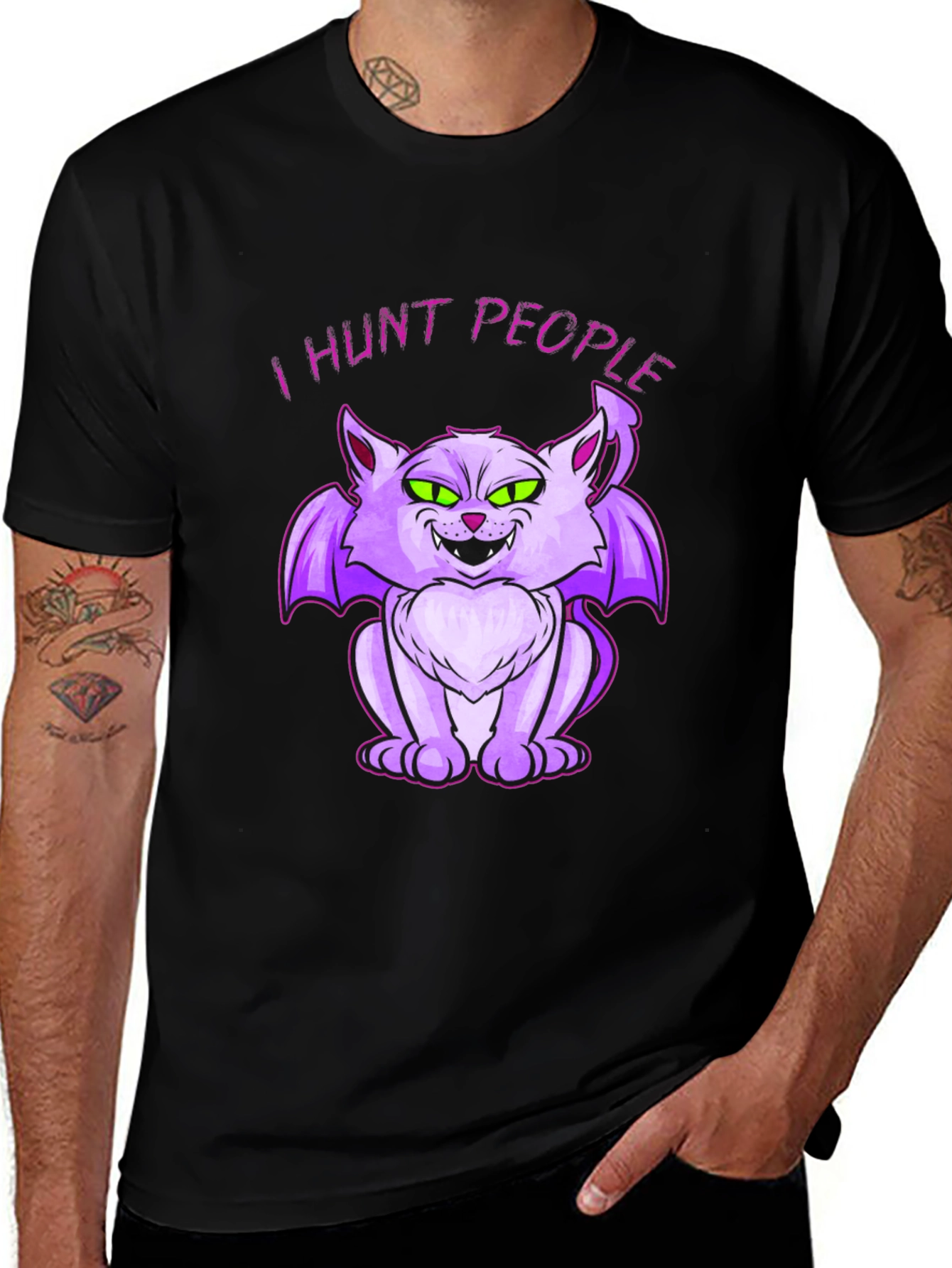 Variant 21 of I Hunt People Bat Cat Graphic Tee - Unique Halloween T-Shirt