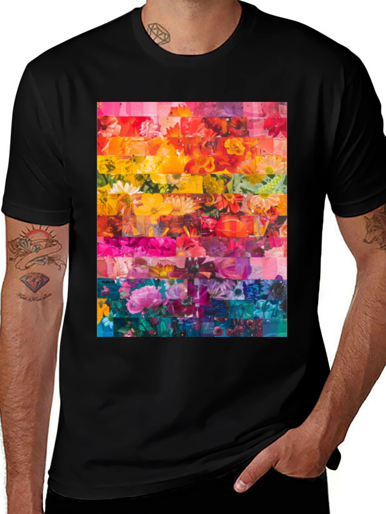Variant 21 of Floral Rainbow Graphic Tee - Vibrant Print T-Shirt