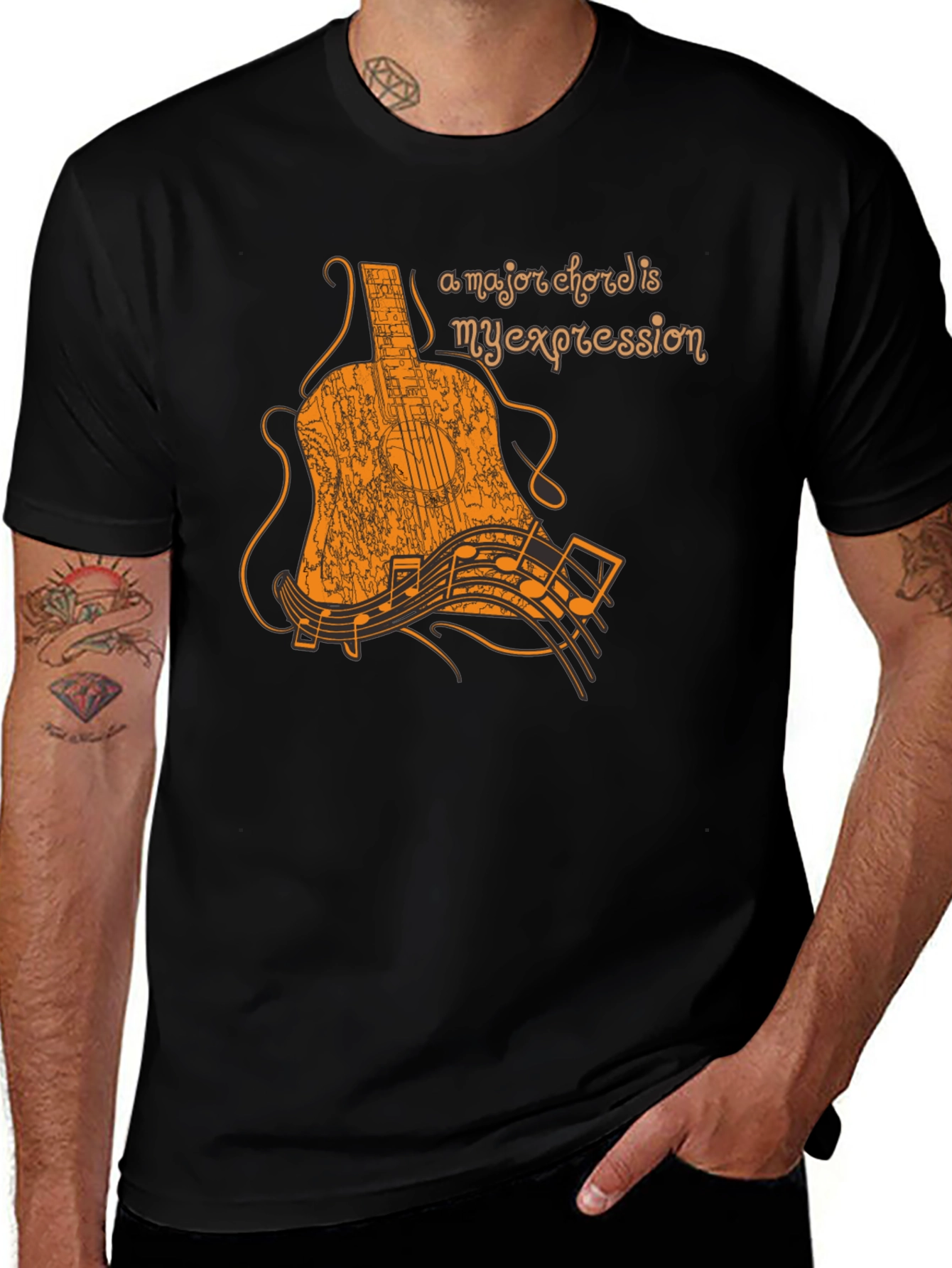 Variant 19 of Musical Expression T-Shirt - Guitar & Notes Design