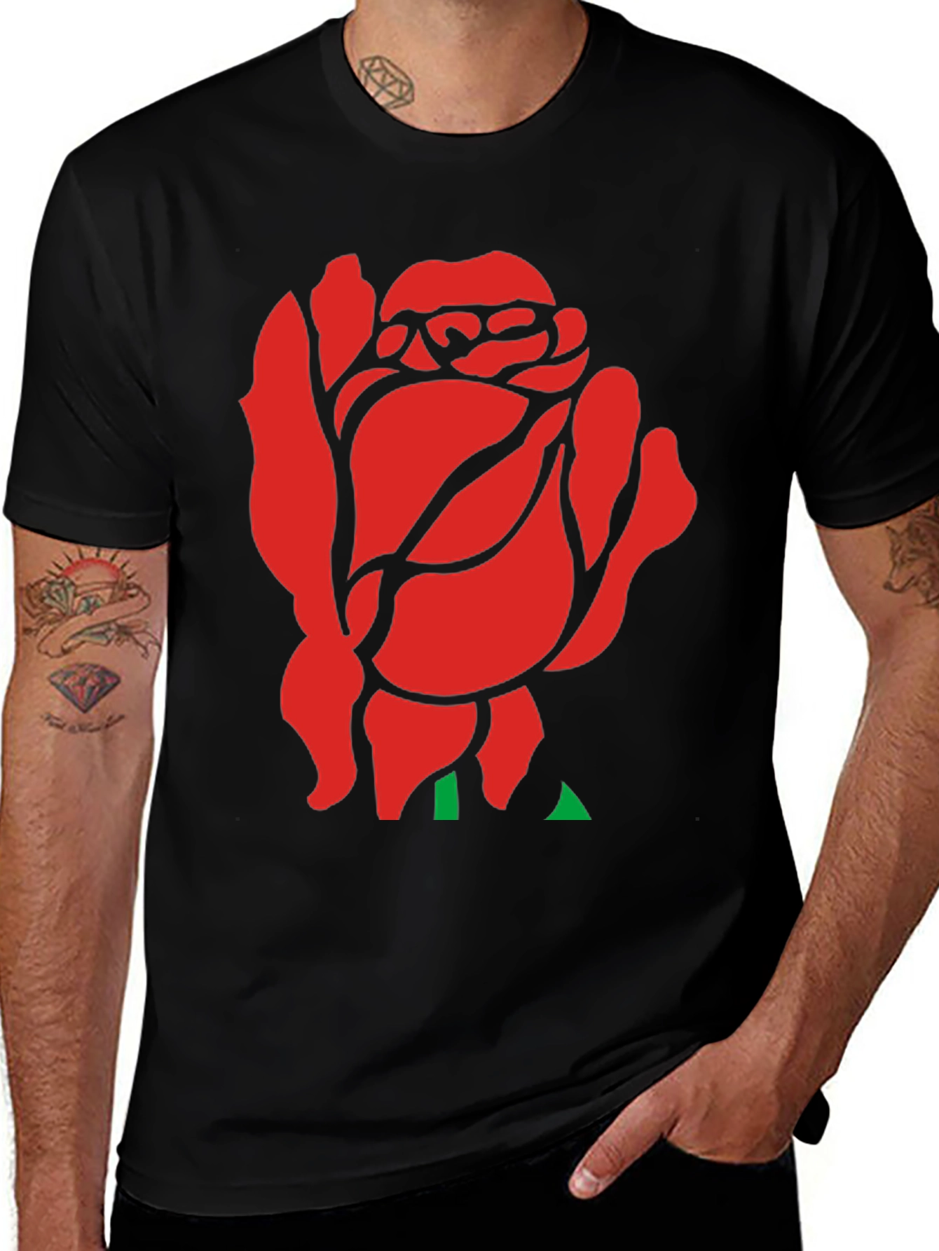 Variant 14 of Red Rose Graphic Black T-Shirt