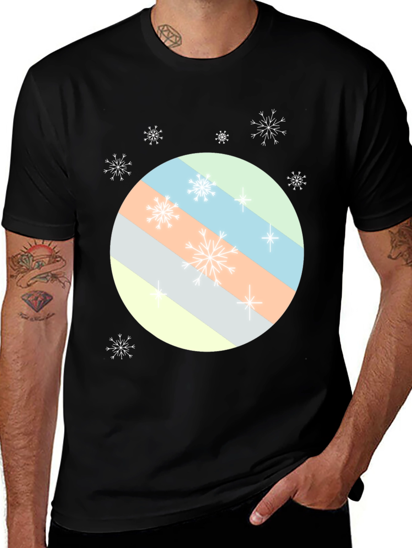 Variant 29 of Striped Circle Snowflake Tee - Modern Holiday Style