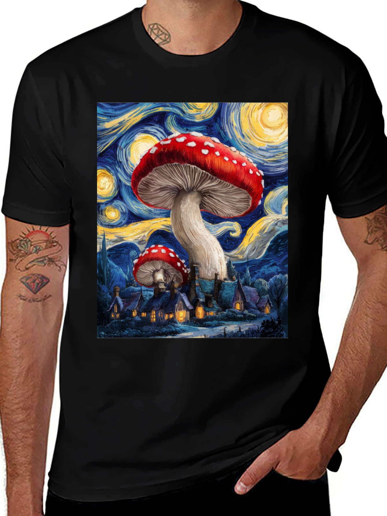 Variant 30 of Mushroom Starry Night Graphic Tee