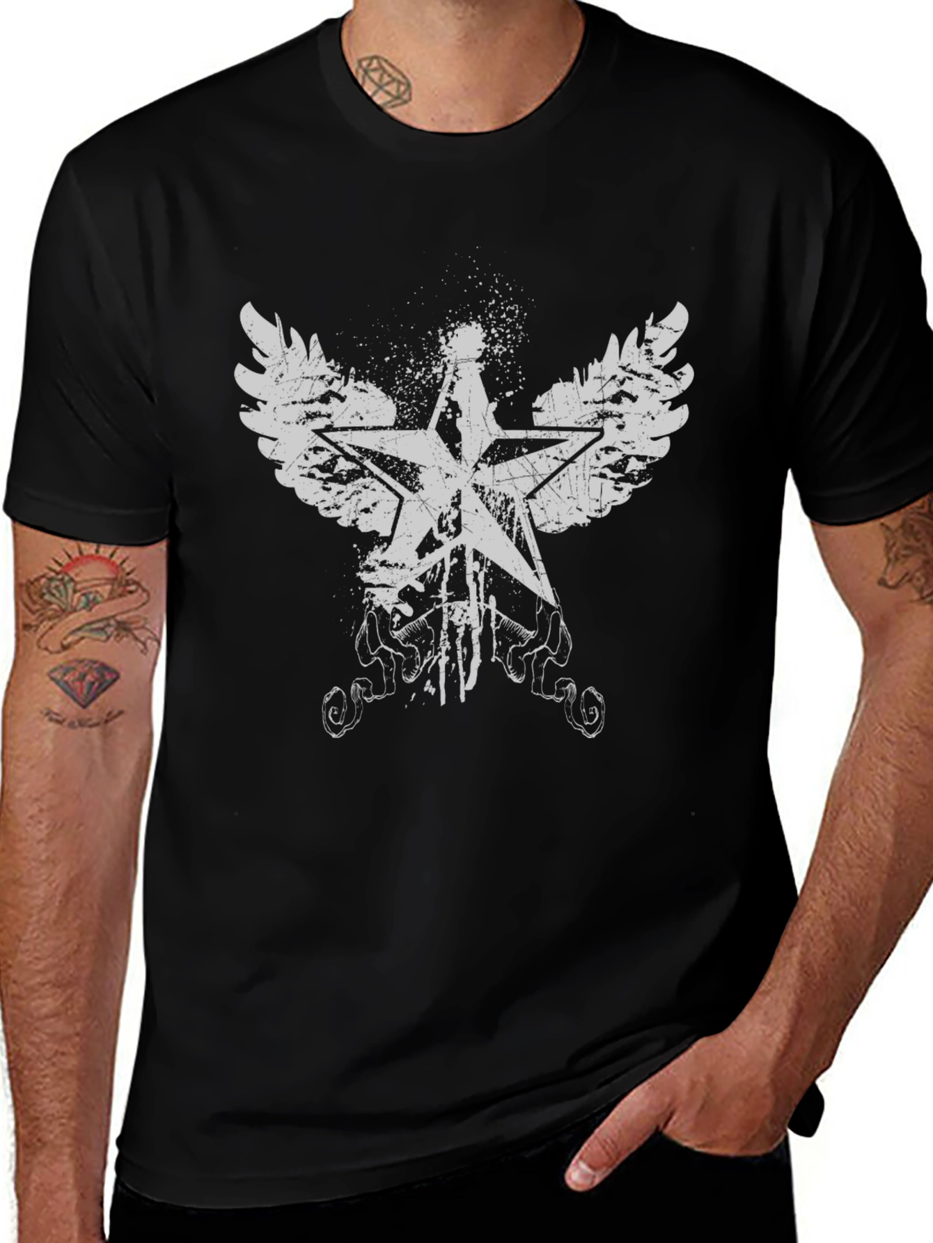 Variant 20 of Winged Star Graphic Tee - Stylish Black T-Shirt