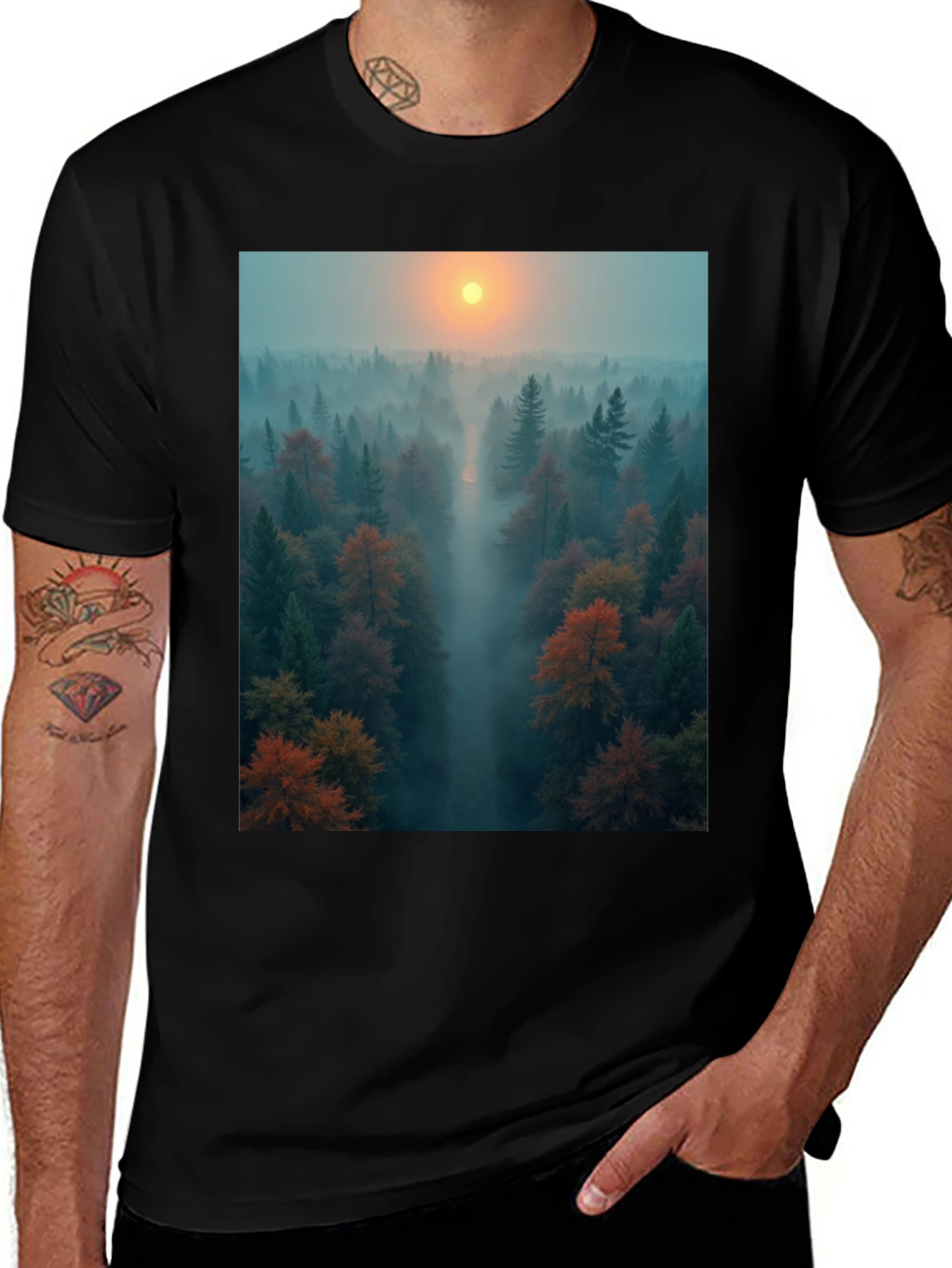 Variant 14 of Foggy Forest T-Shirt - Nature Graphic Tee