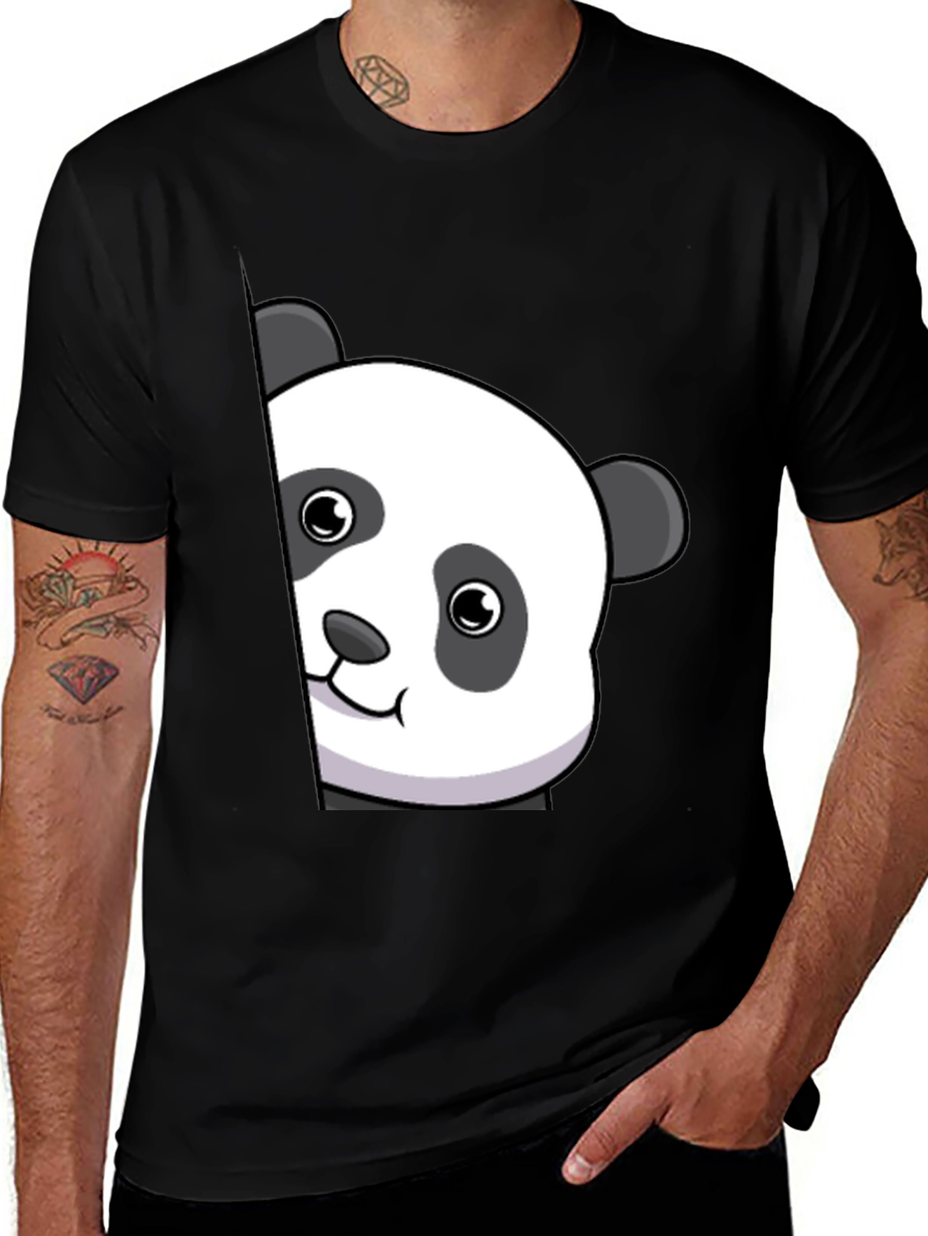 Variant 14 of Cute Panda Peek Black T-Shirt - Unique Animal Tee