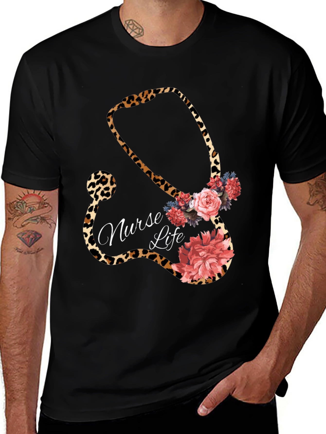 Variant 2 of Nurse Life Leopard Print Stethoscope Graphic Tee