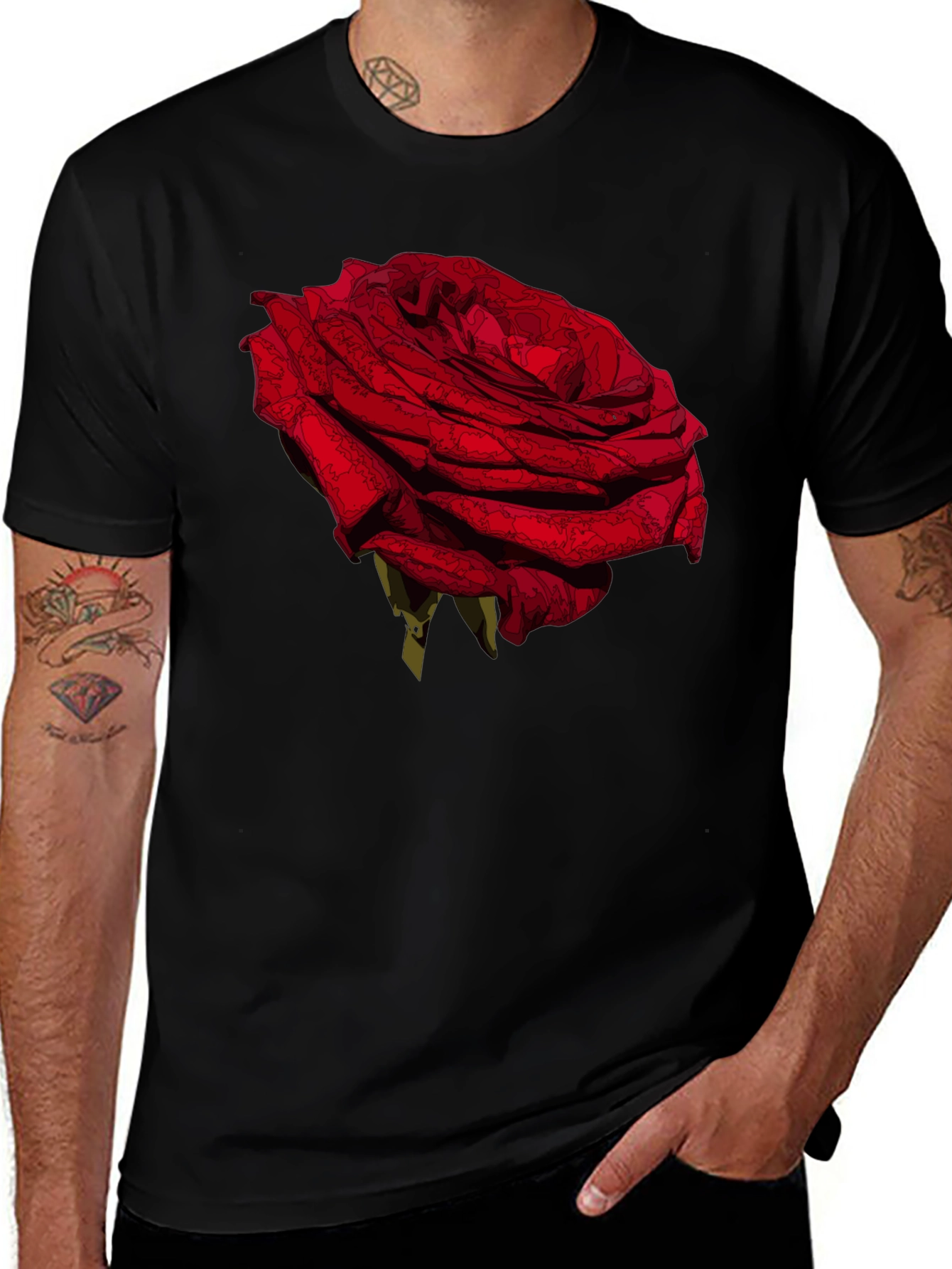 Variant 2 of Red Rose Graphic Tee - Black Casual T-Shirt