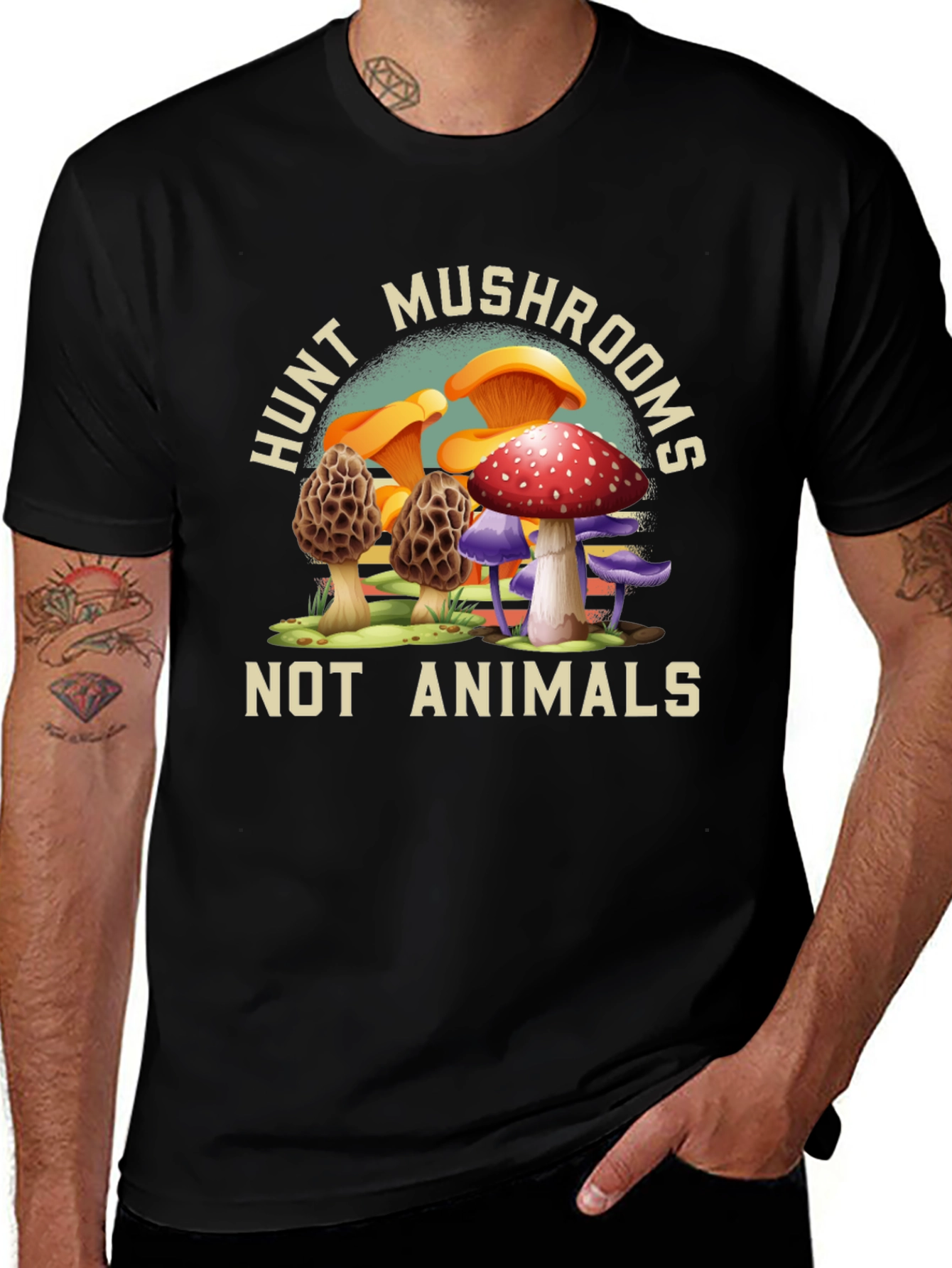 Black Hunt Mushrooms Tee - Vegan Nature Shirt main image