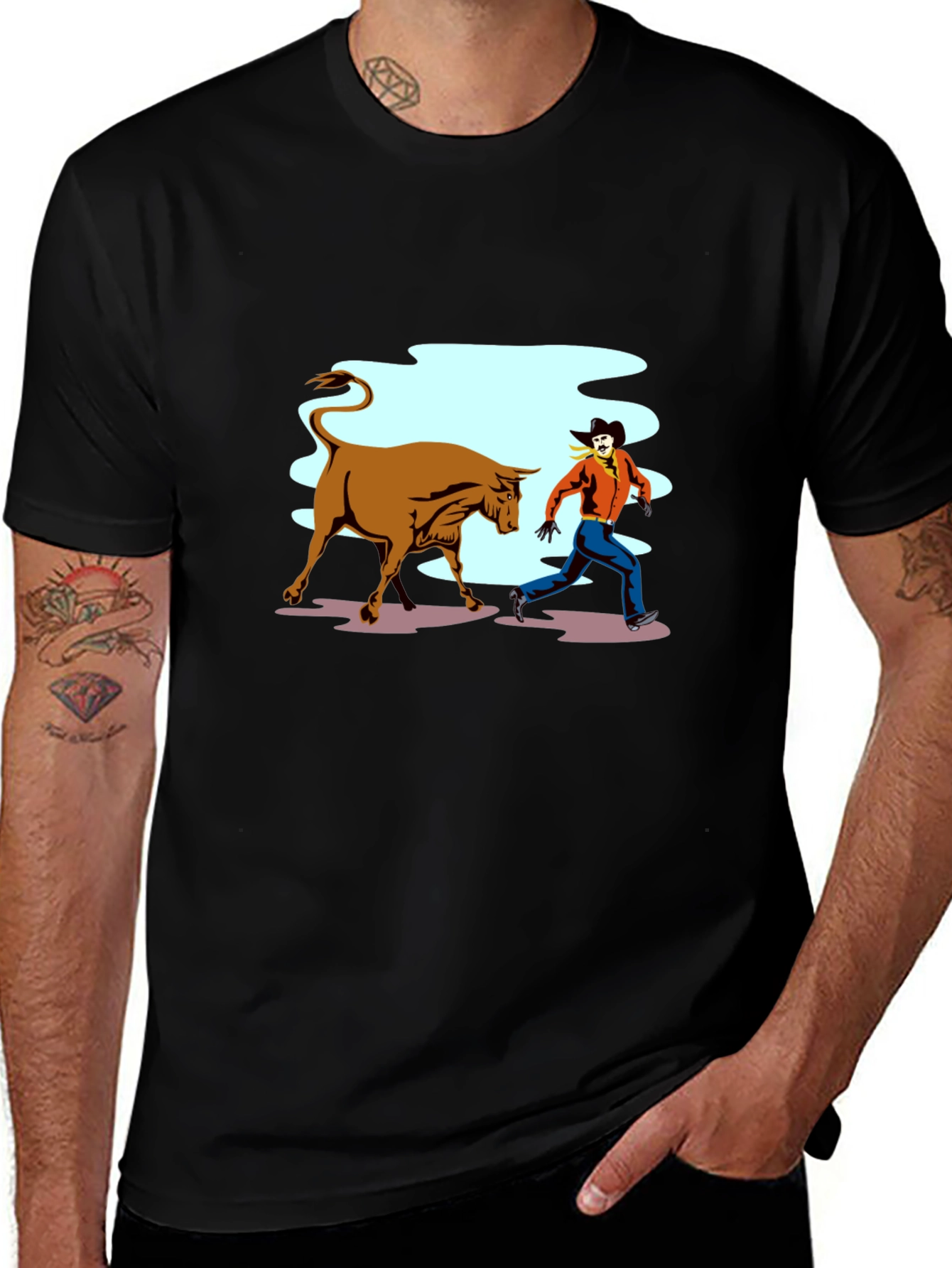 Variant 10 of Cowboy Running From Bull Graphic T-Shirt